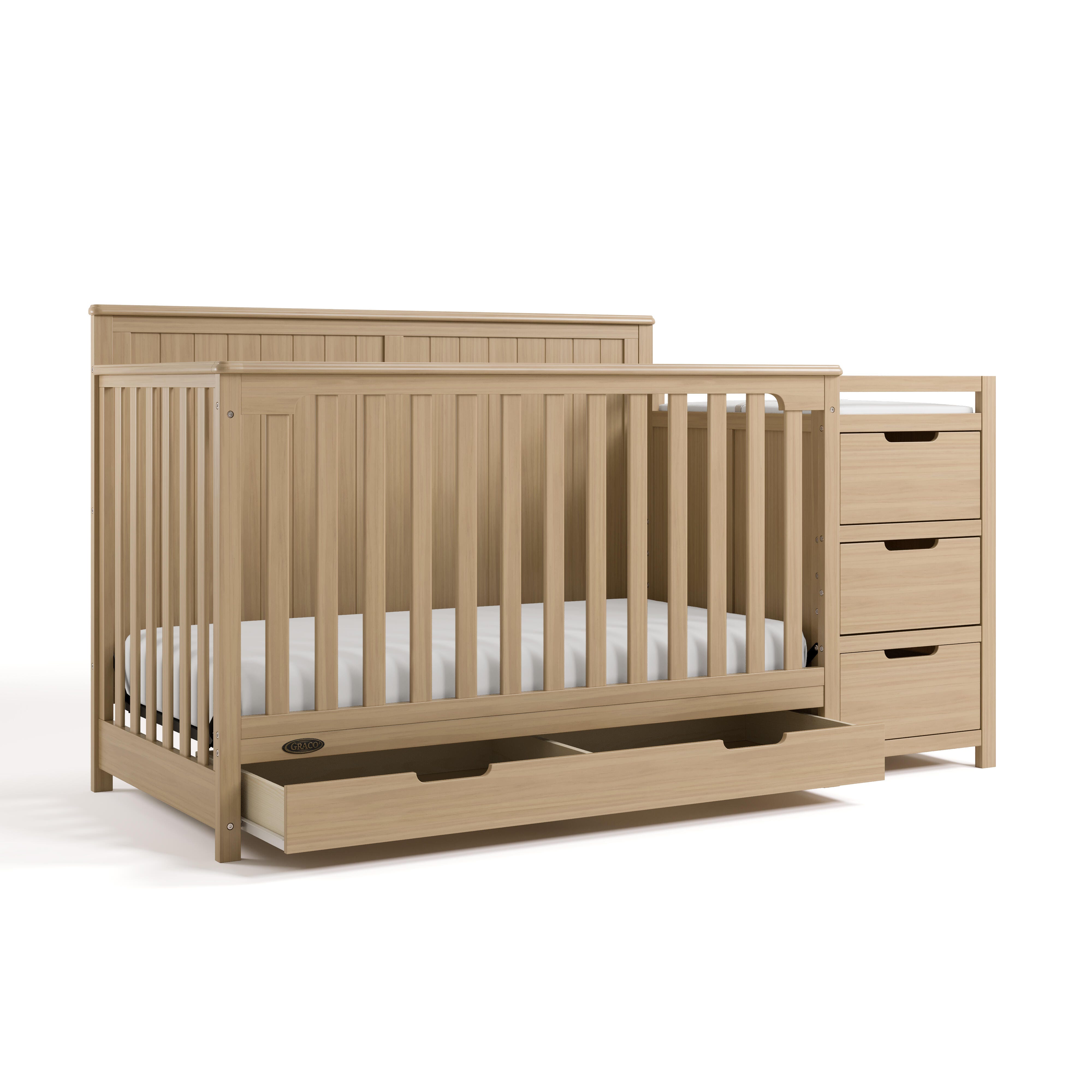 Graco Hadley 5-in-1 Convertible Crib and Changer With Storage Drawer, Driftwood, large