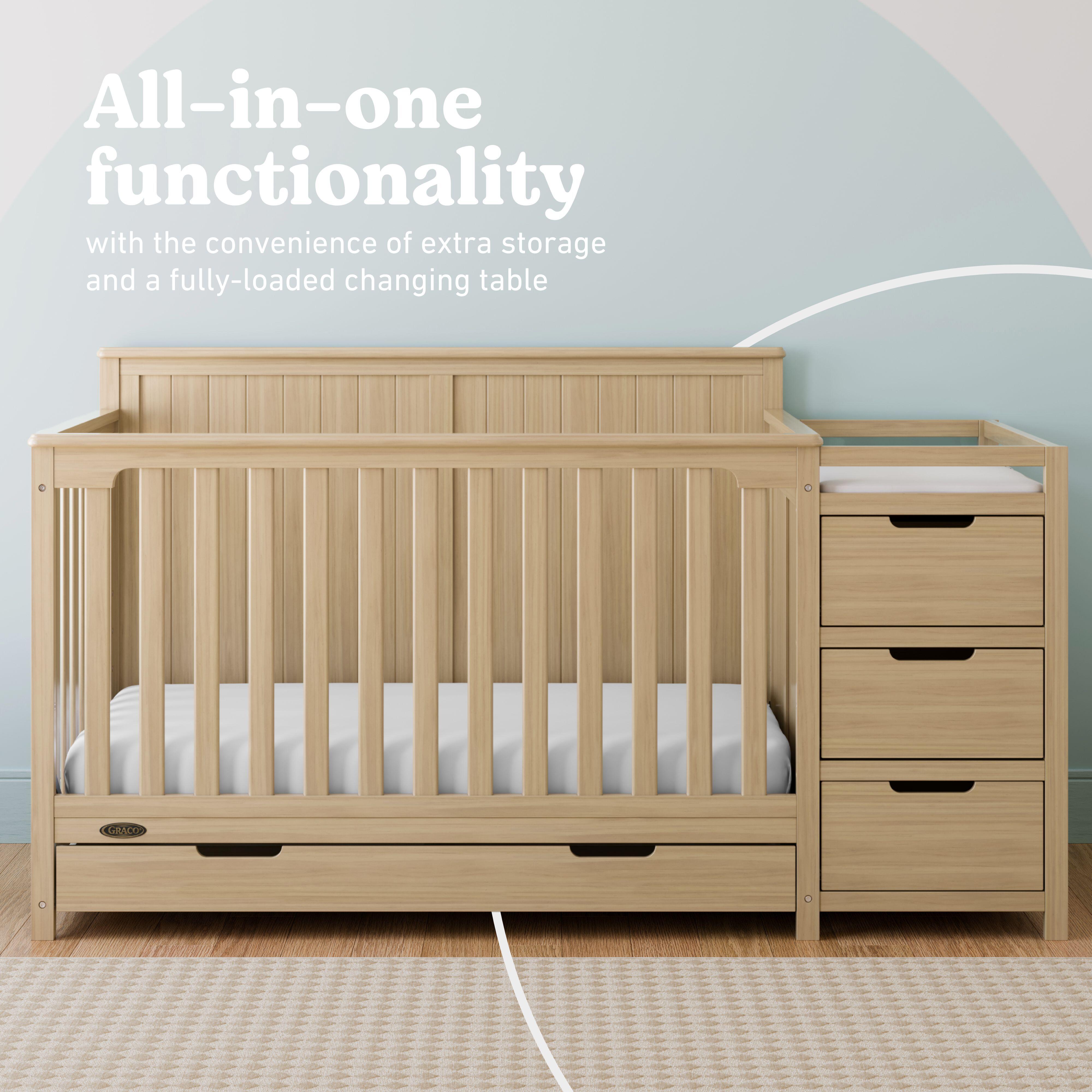 Graco Hadley 5-in-1 Convertible Crib and Changer With Storage Drawer, Driftwood, large