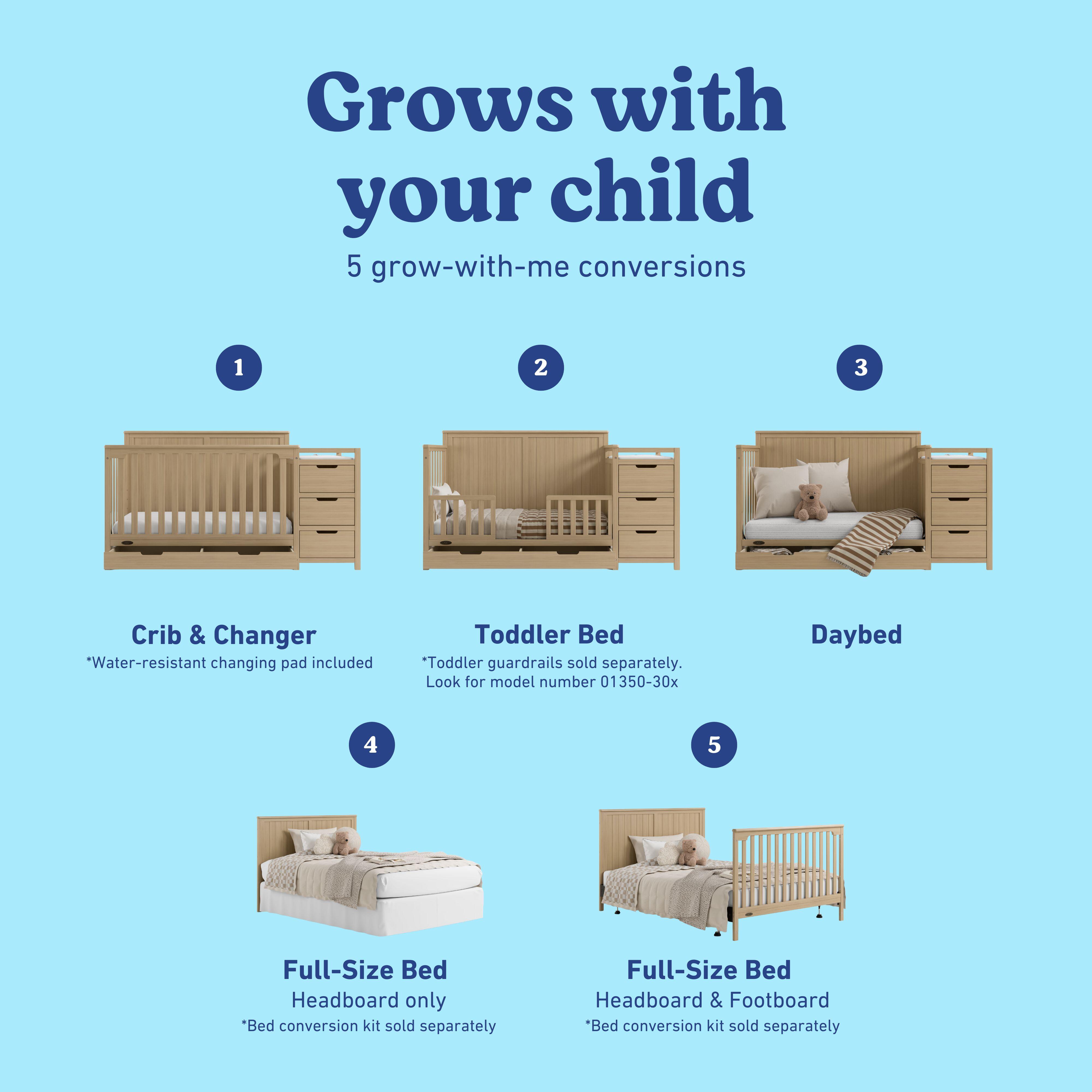 Graco Hadley 5-in-1 Convertible Crib and Changer With Storage Drawer, Driftwood, large
