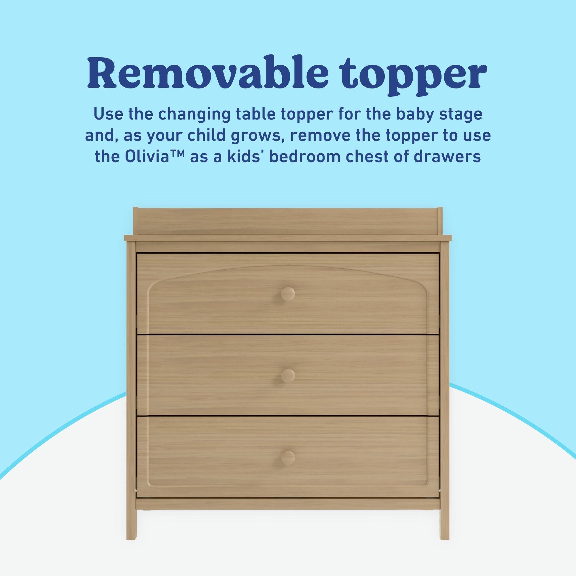 Graco Olivia 3 Drawer Chest with Changing Topper, Driftwood, large