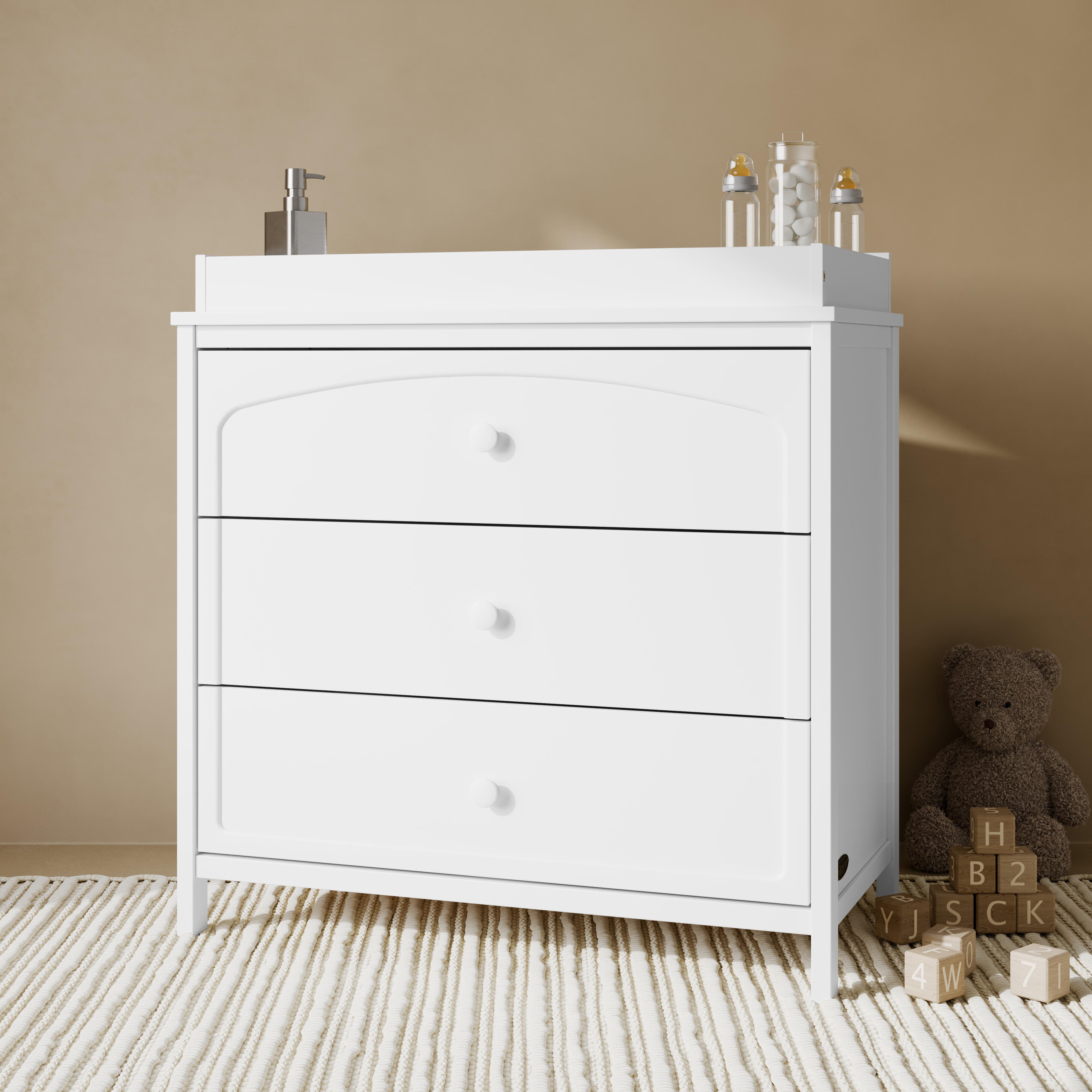 Graco Olivia 3 Drawer Chest with Changing Topper, White, rollover