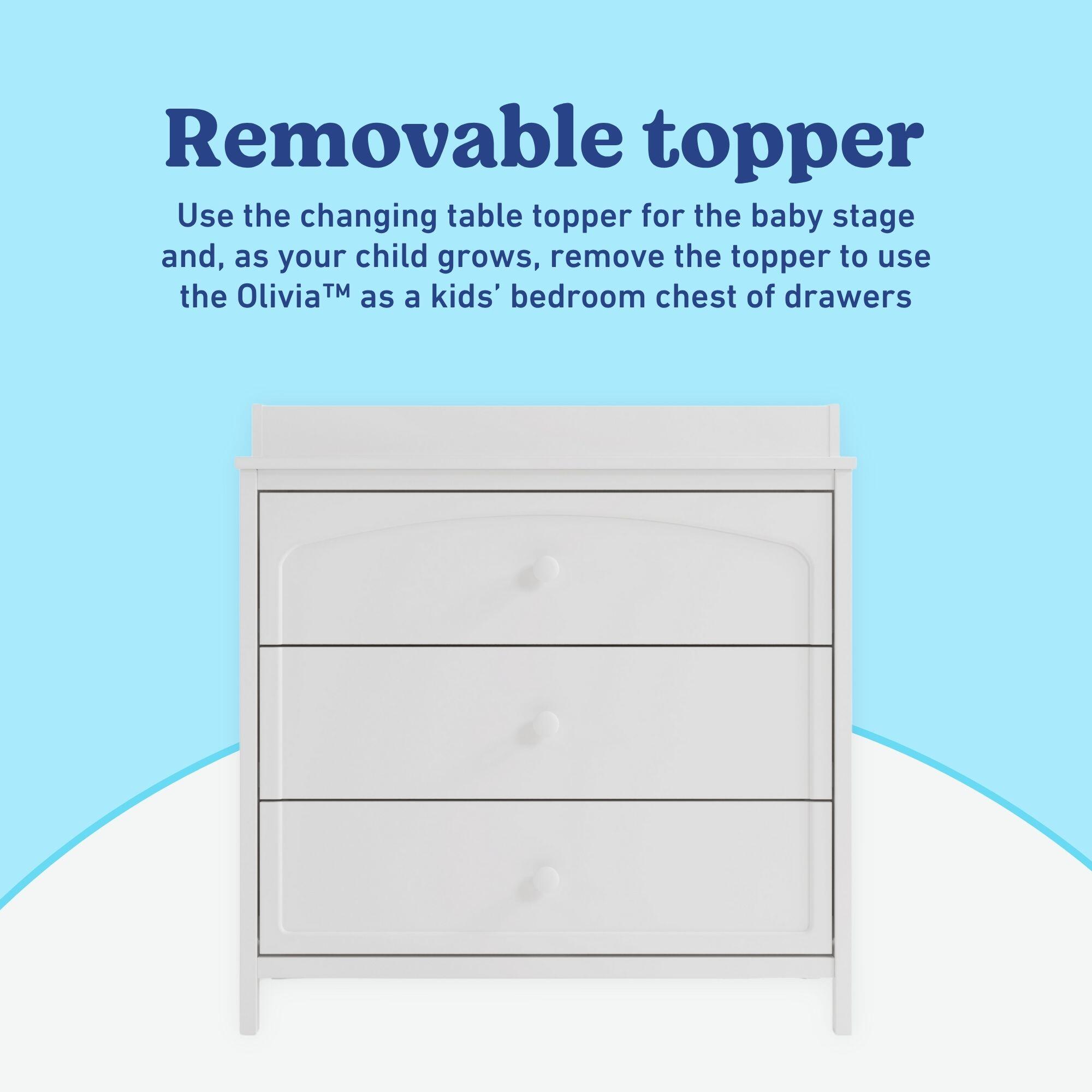Graco Olivia 3 Drawer Chest with Changing Topper, White, large