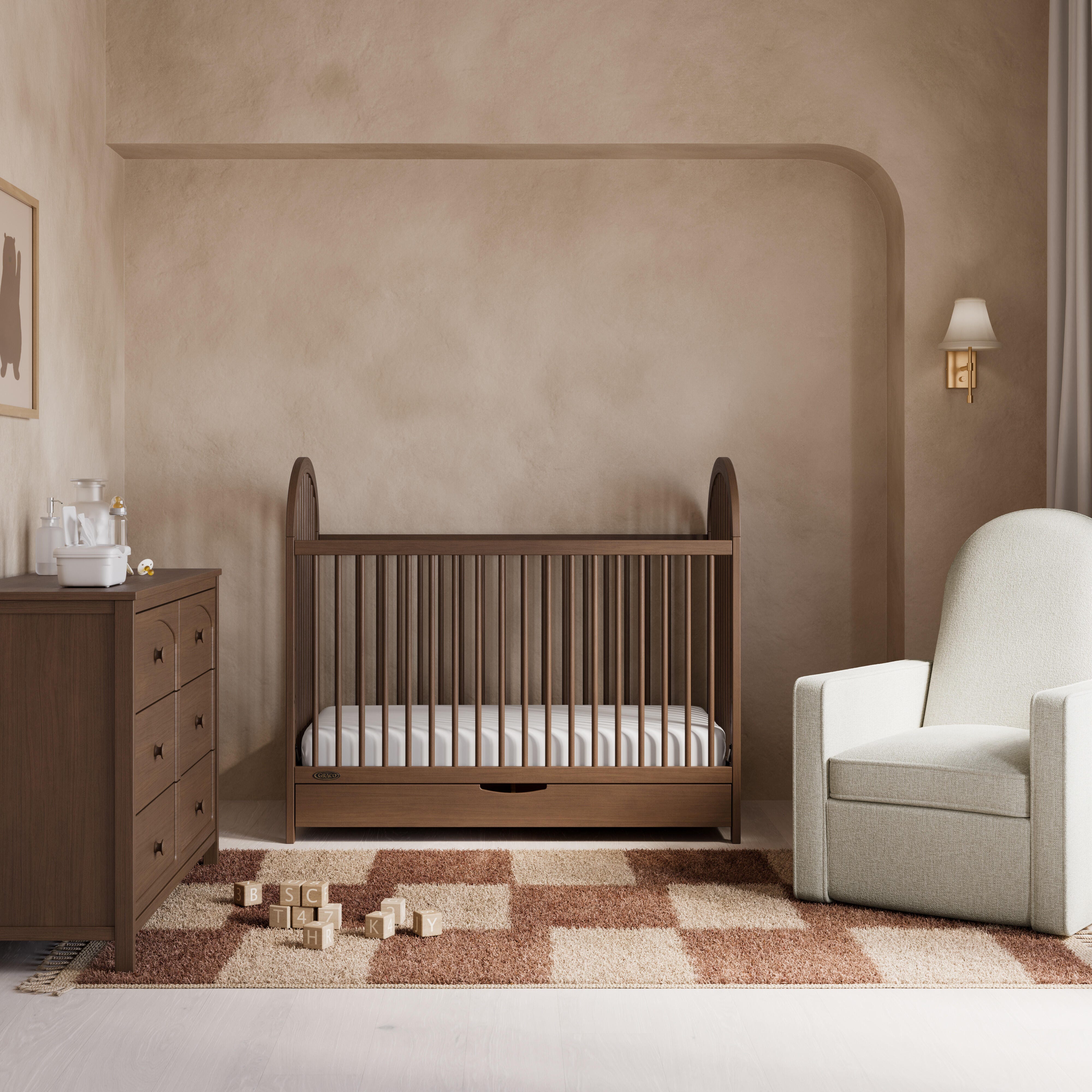 Graco Olivia 3-in-1 Convertible Crib With Storage Drawer, Hazelnut, rollover