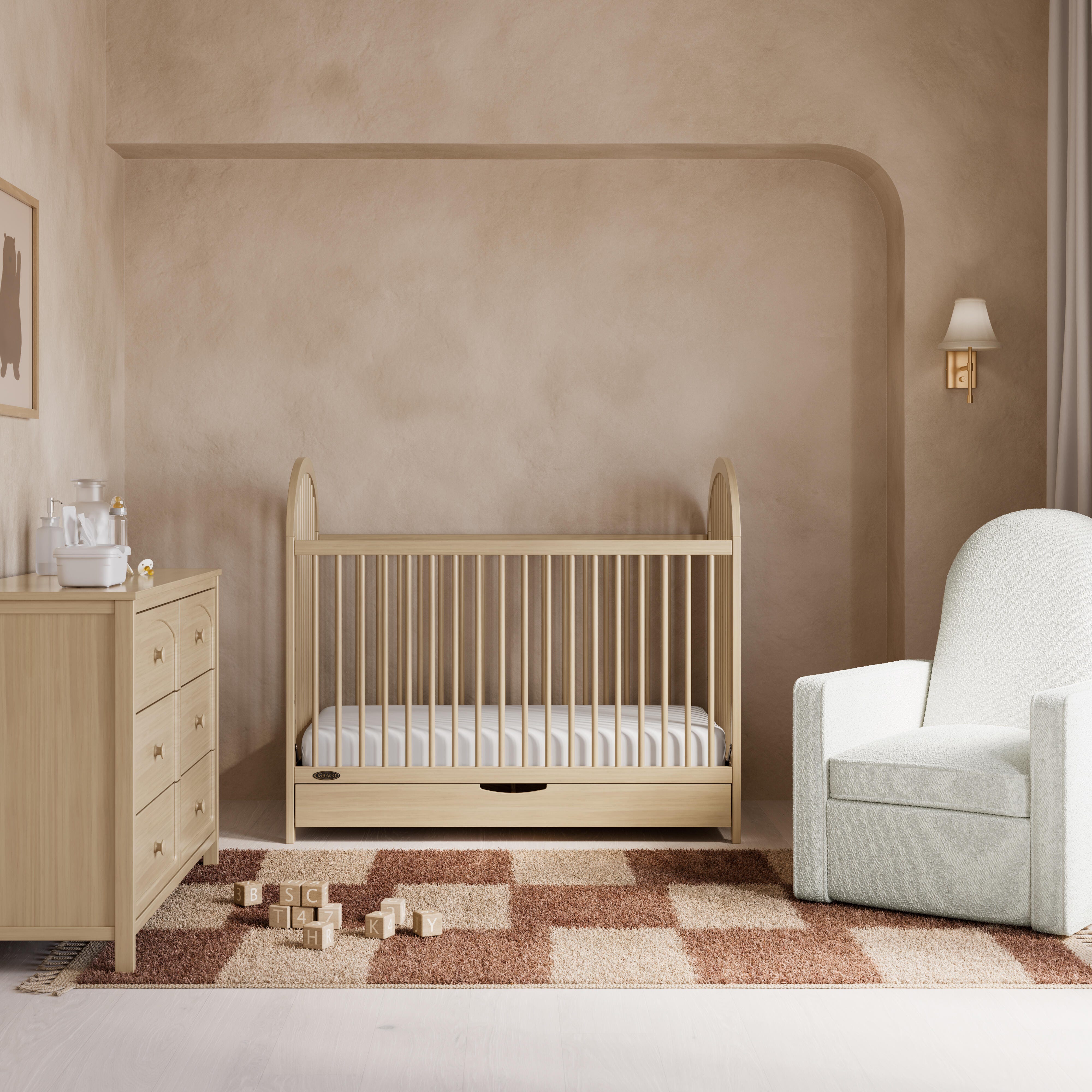 Graco Olivia 3-in-1 Convertible Crib With Storage Drawer, Driftwood, rollover