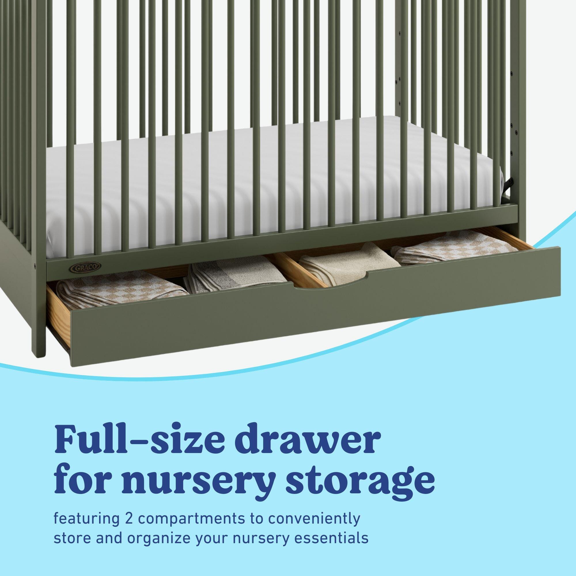 Graco Olivia 3-in-1 Convertible Crib With Storage Drawer, Olive, large