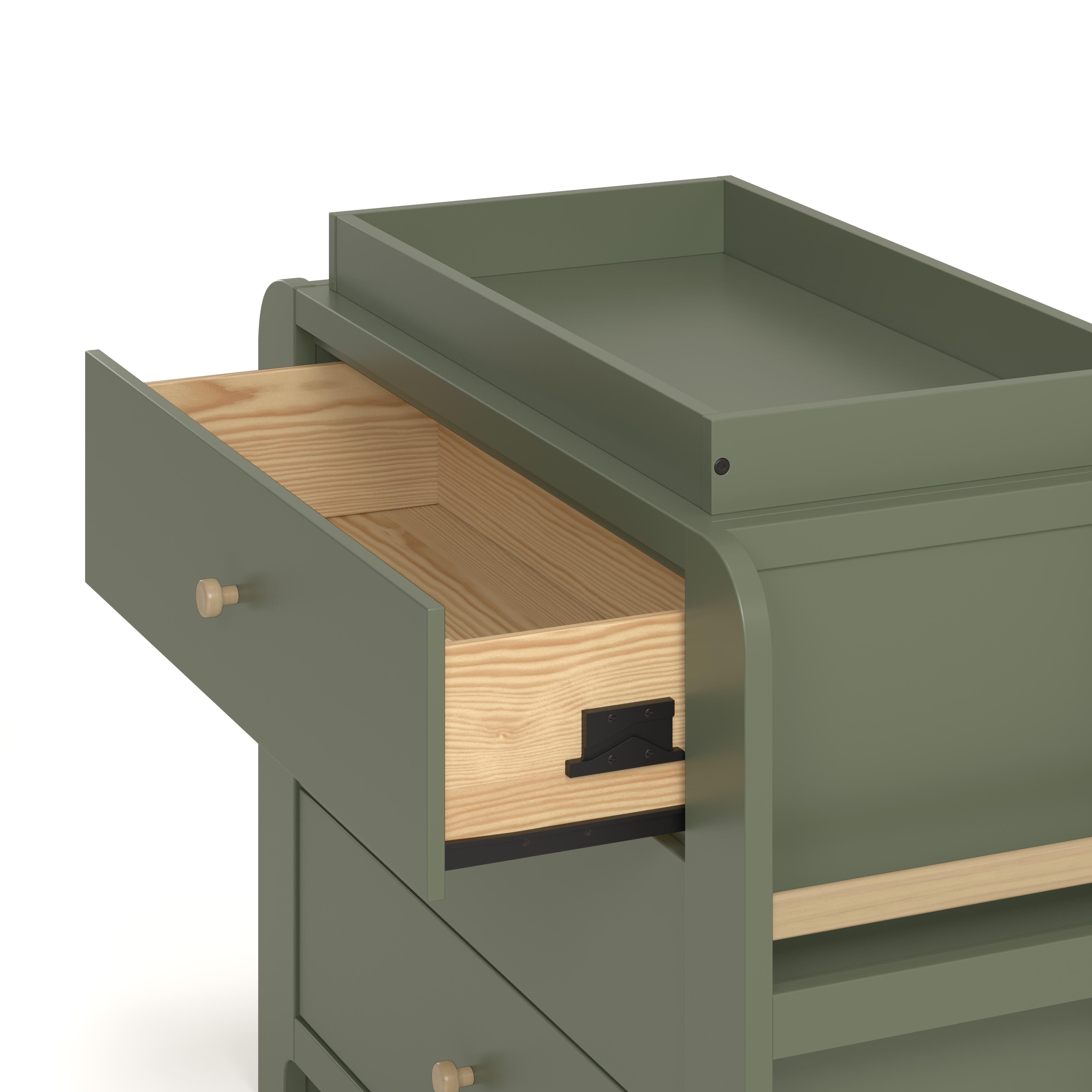 Graco Read-with-Me 3 Drawer Chest with Bookshelves and Changing Topper, Olive/Driftwood, large