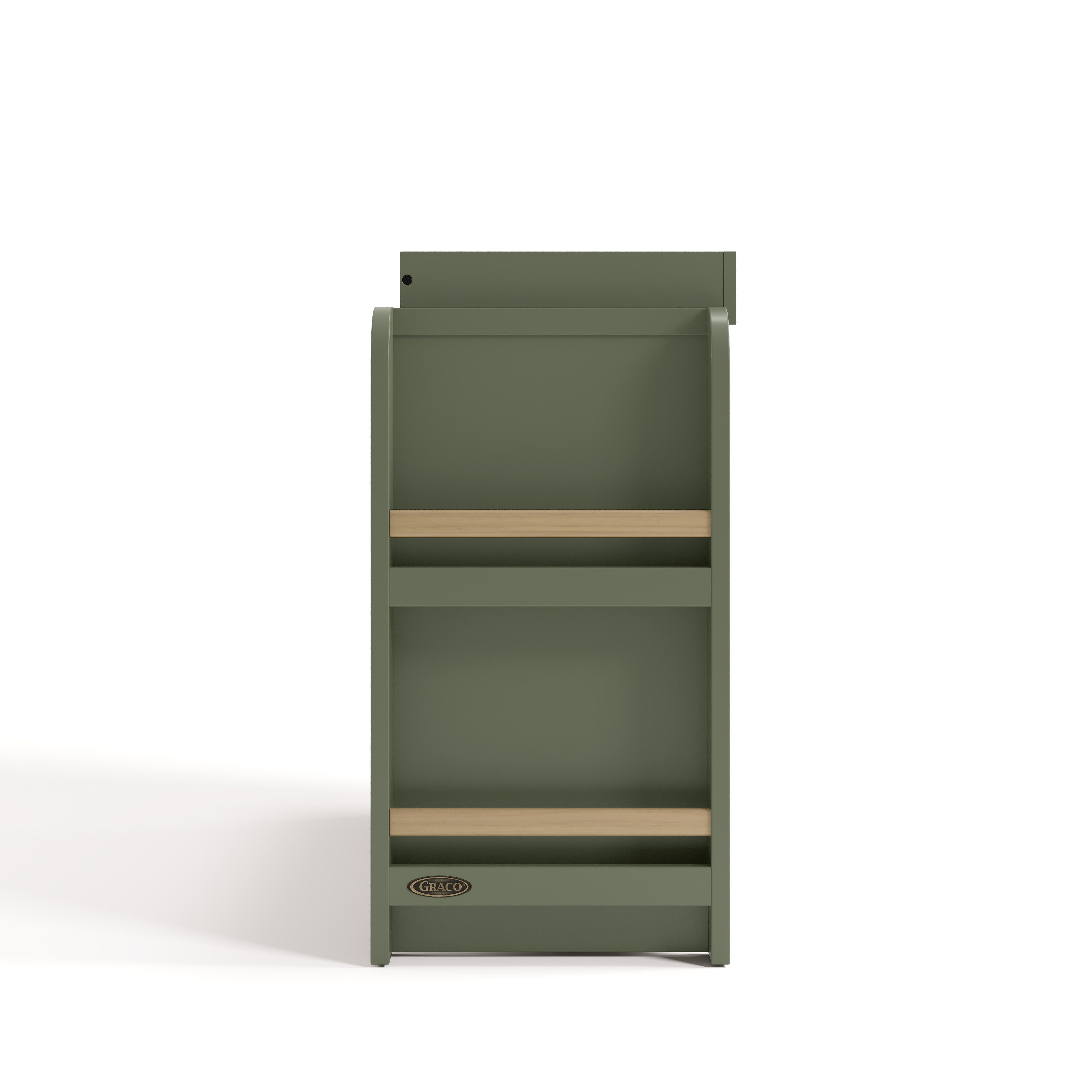 Graco Read-with-Me 3 Drawer Chest with Bookshelves and Changing Topper, Olive/Driftwood, large