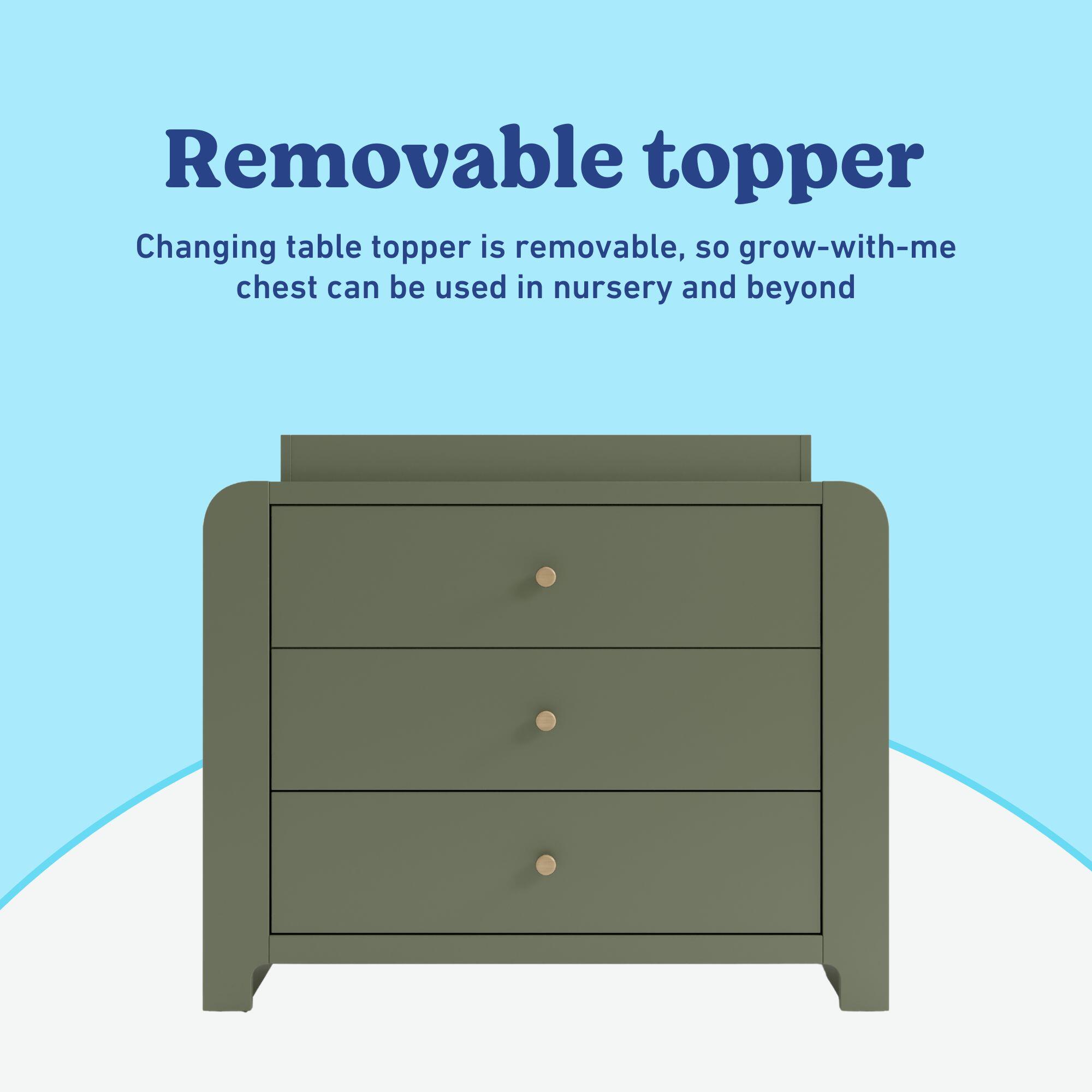 Graco Read-with-Me 3 Drawer Chest with Bookshelves and Changing Topper, Olive/Driftwood, large