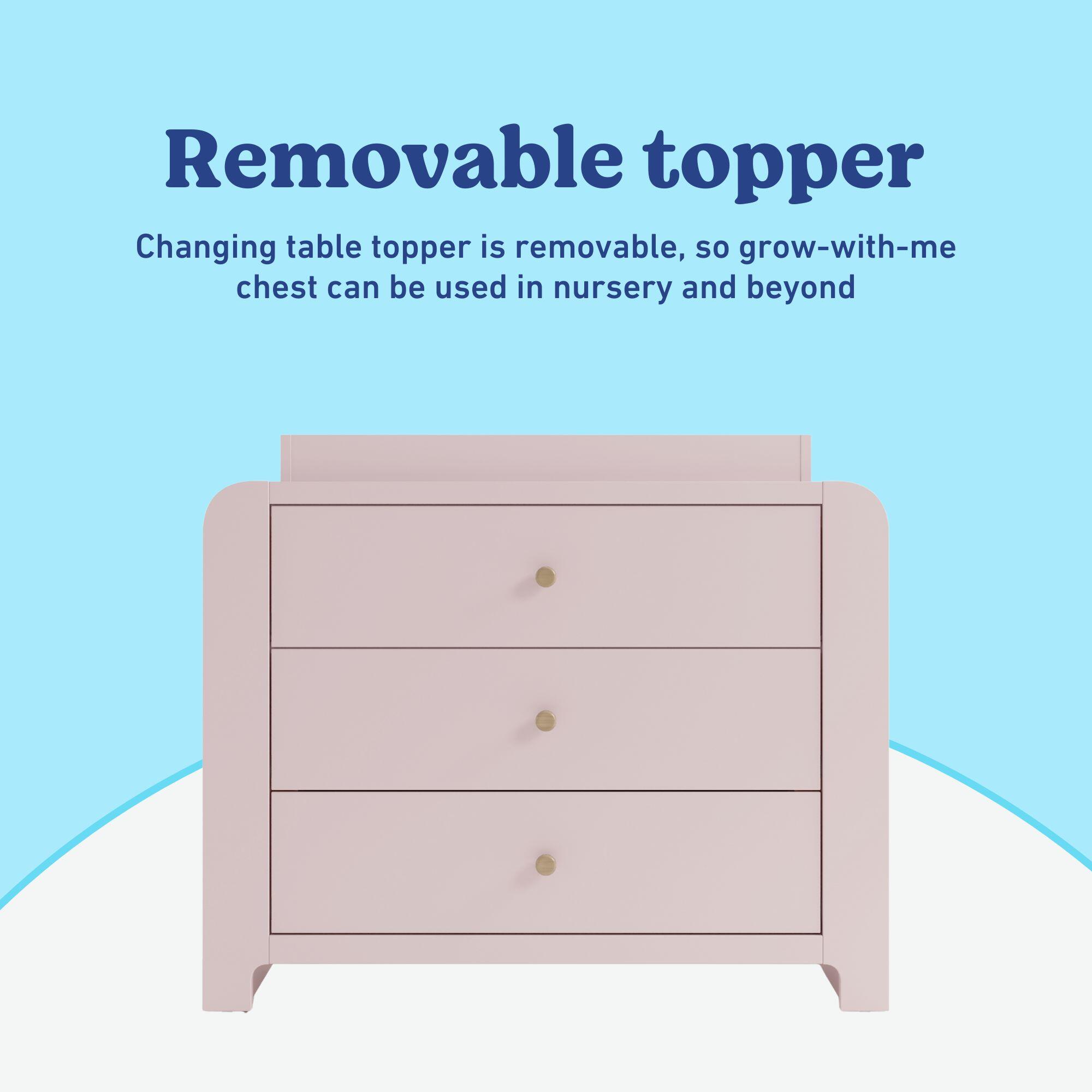 Graco Read-with-Me 3 Drawer Chest with Bookshelves and Changing Topper, Blush/Driftwood, large