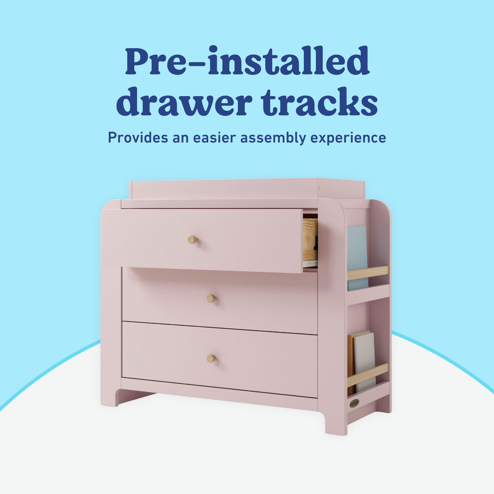 Graco Read-with-Me 3 Drawer Chest with Bookshelves and Changing Topper, Blush/Driftwood, large