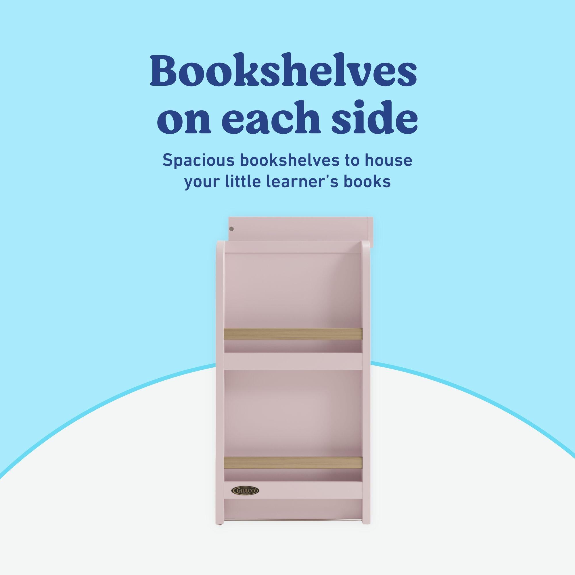 Graco Read-with-Me 3 Drawer Chest with Bookshelves and Changing Topper, Blush/Driftwood, large