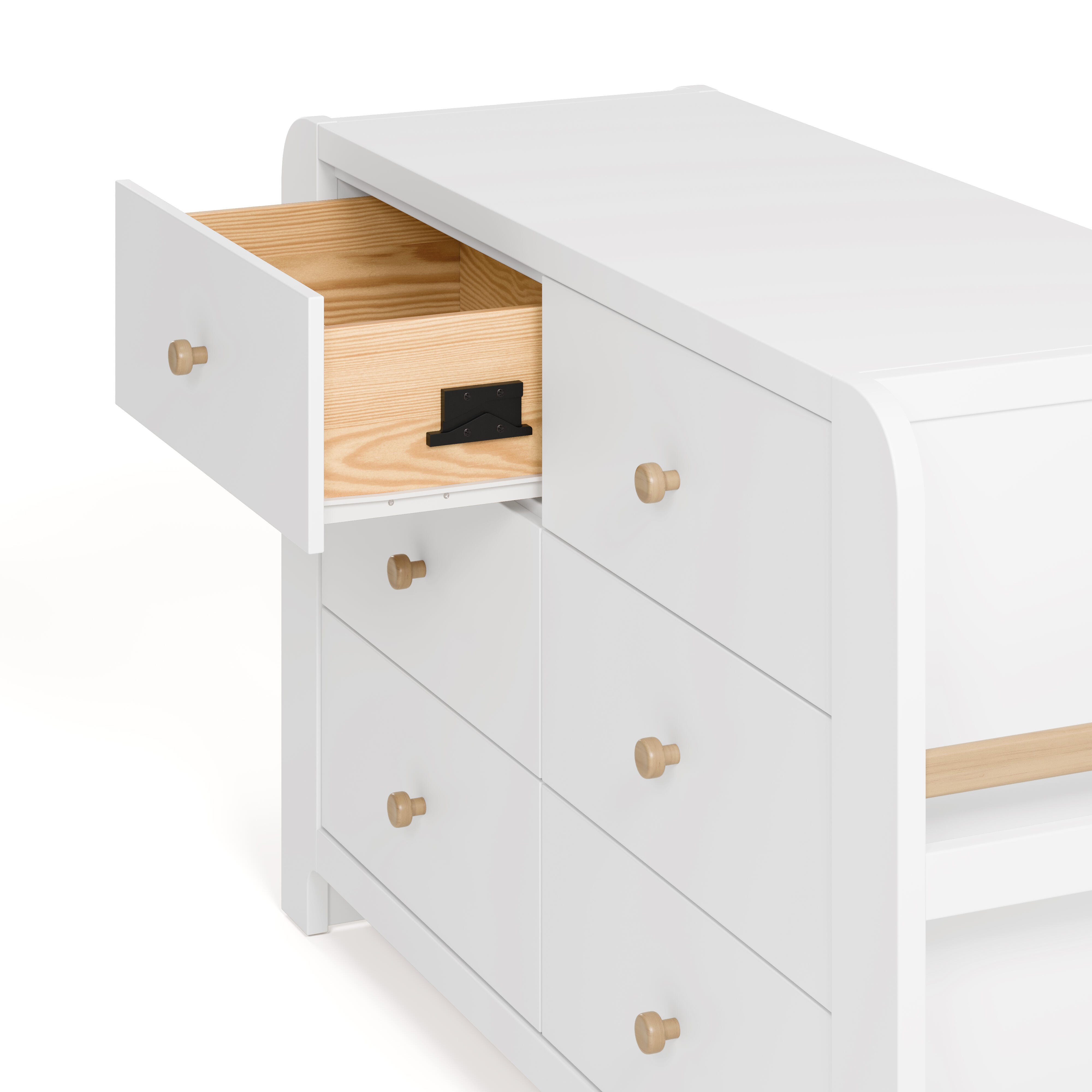 Graco Read-with-Me 6 Drawer Dresser with Bookshelves, White/Driftwood, large