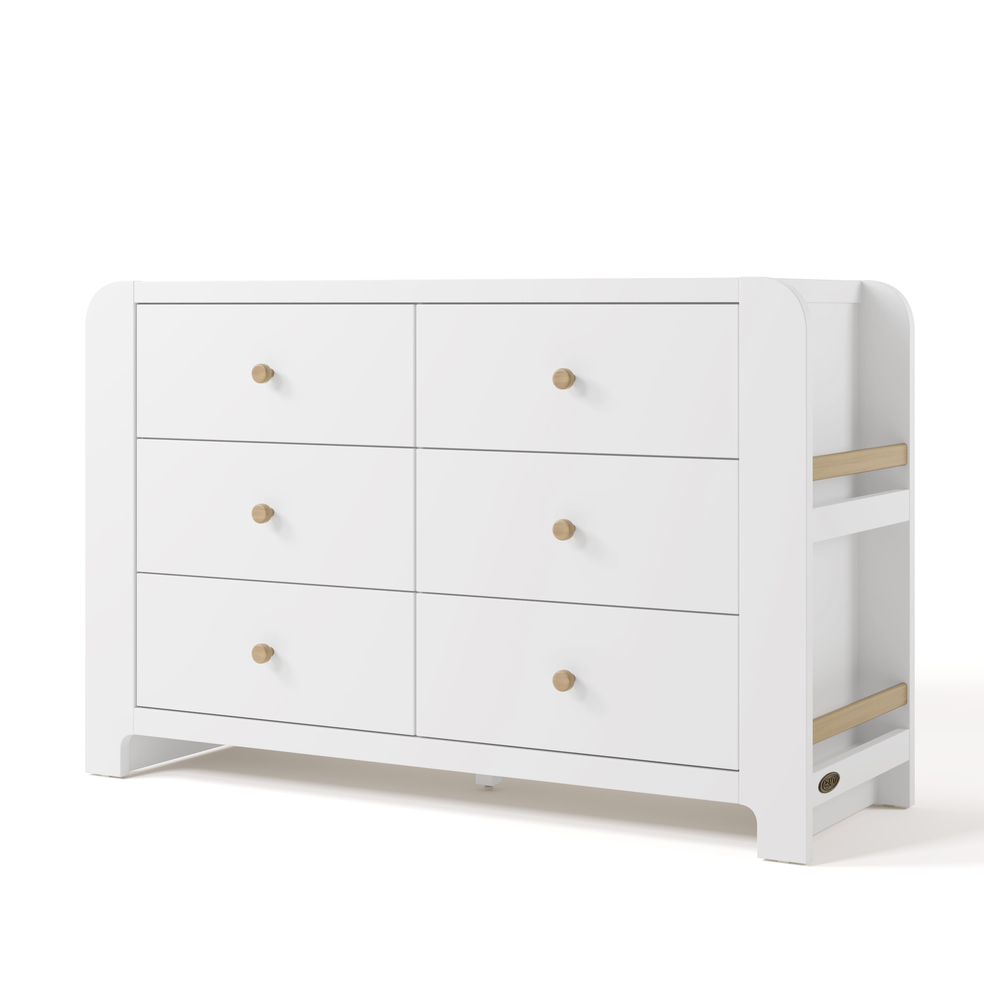 Graco Read-with-Me 6 Drawer Dresser with Bookshelves, White/Driftwood, large