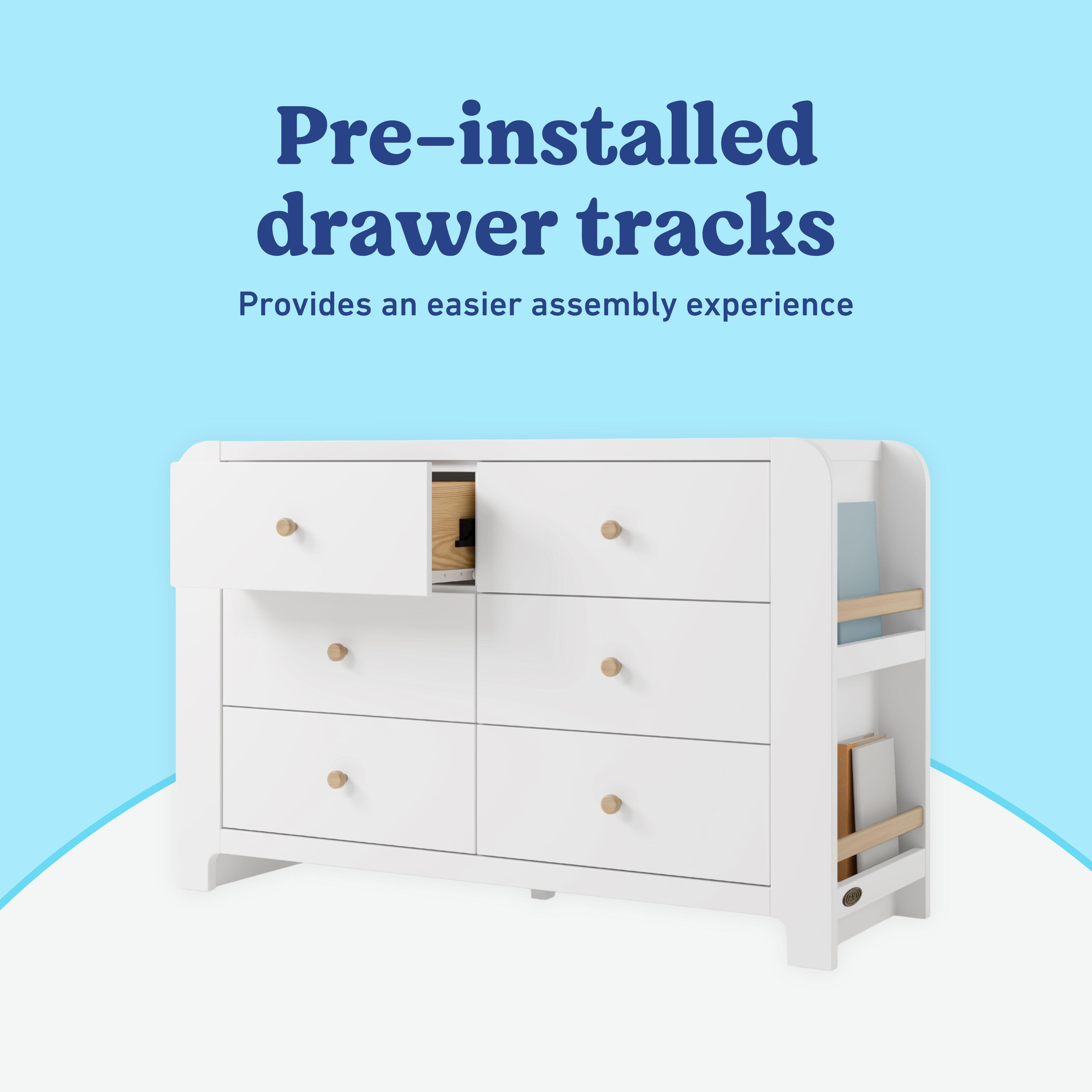 Graco Read-with-Me 6 Drawer Dresser with Bookshelves, White/Driftwood, large