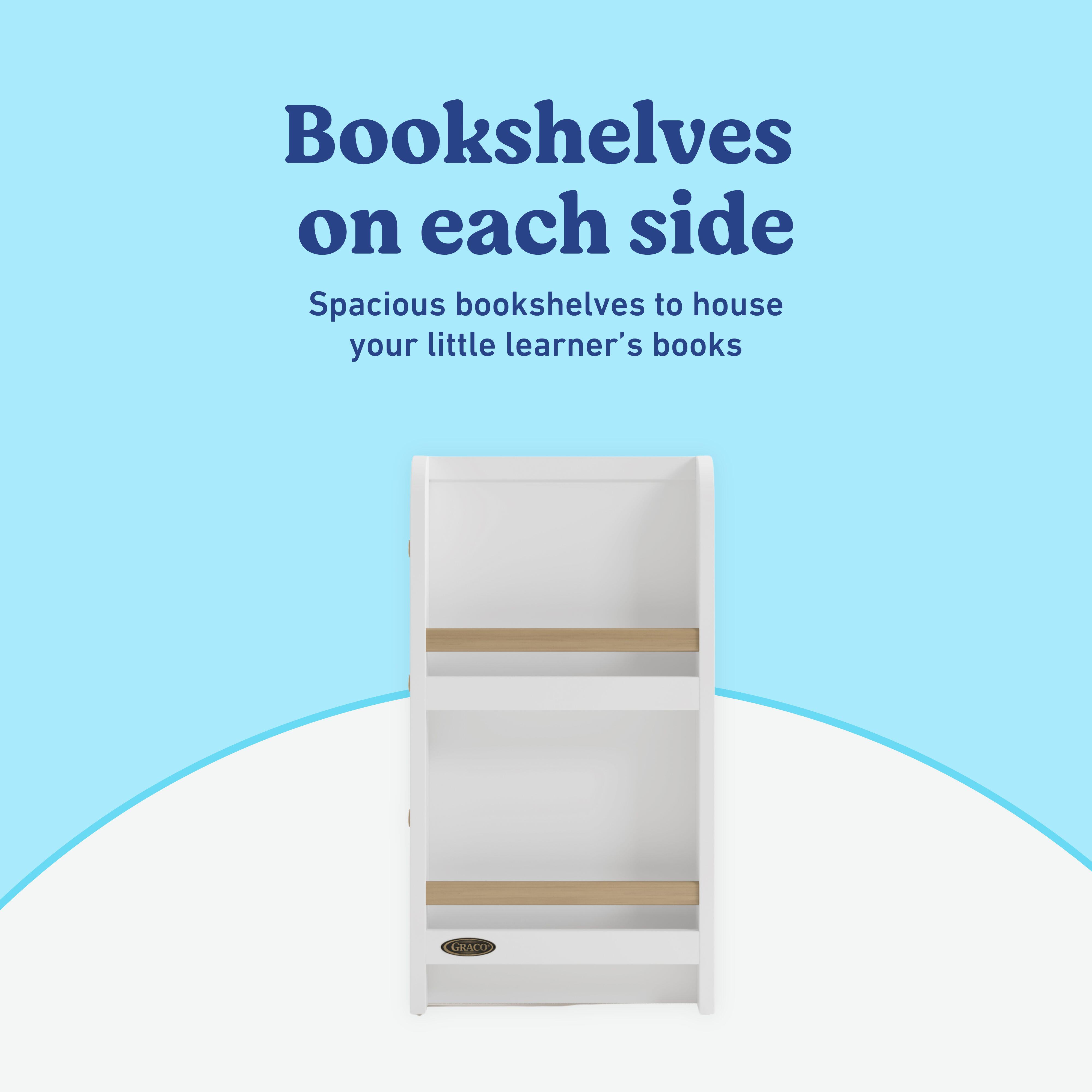 Graco Read-with-Me 6 Drawer Dresser with Bookshelves, White/Driftwood, large