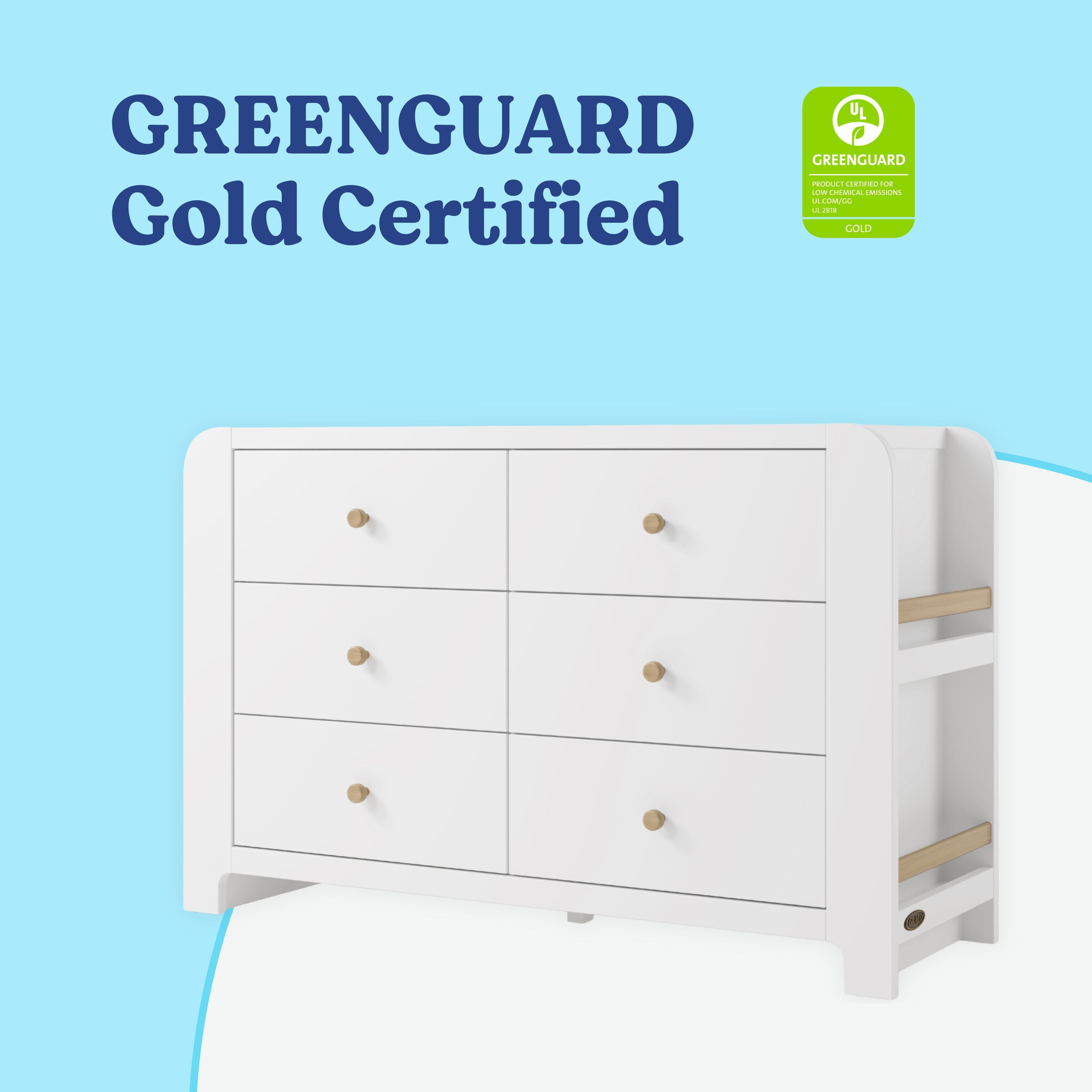 Graco Read-with-Me 6 Drawer Dresser with Bookshelves, White/Driftwood, large