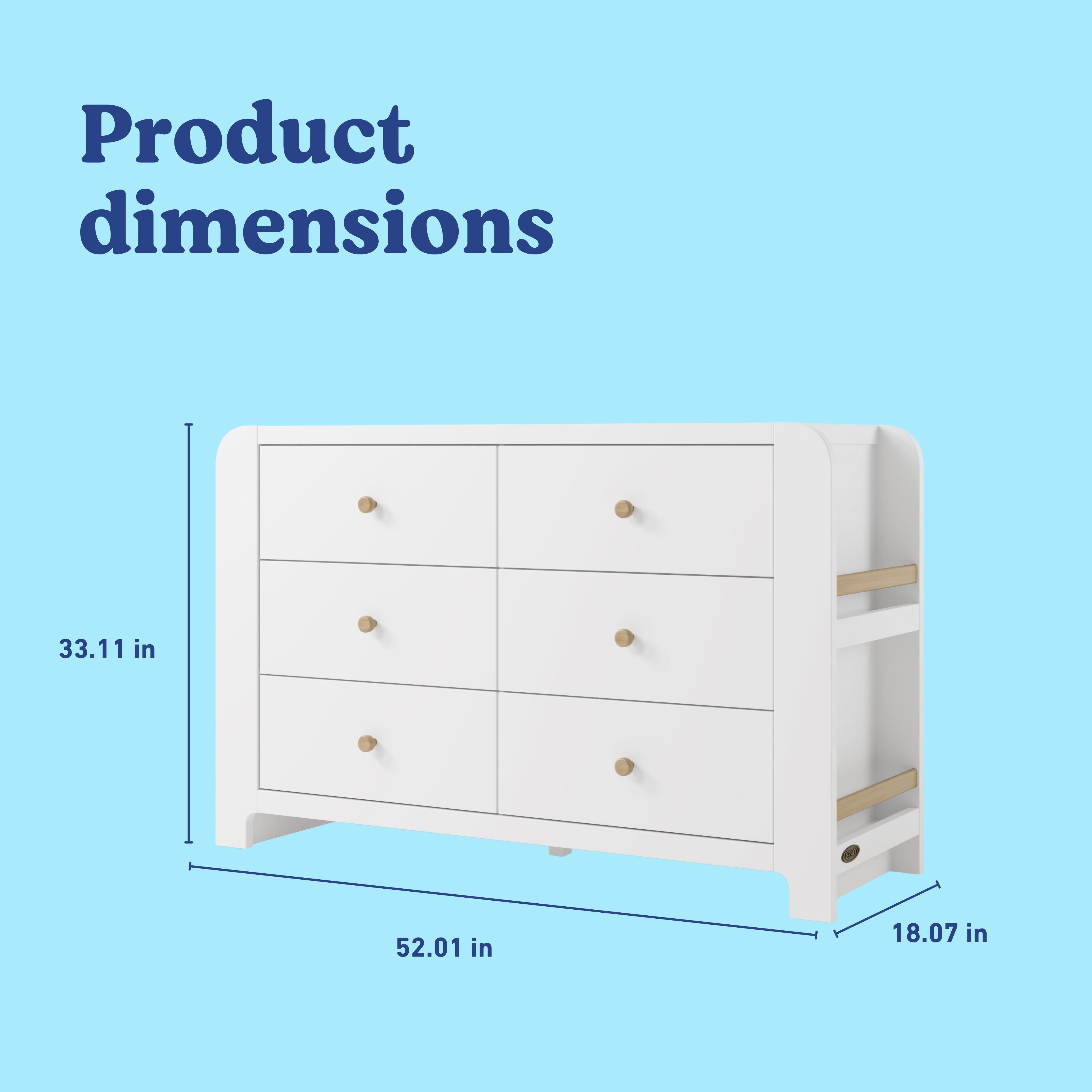 Graco Read-with-Me 6 Drawer Dresser with Bookshelves, White/Driftwood, large