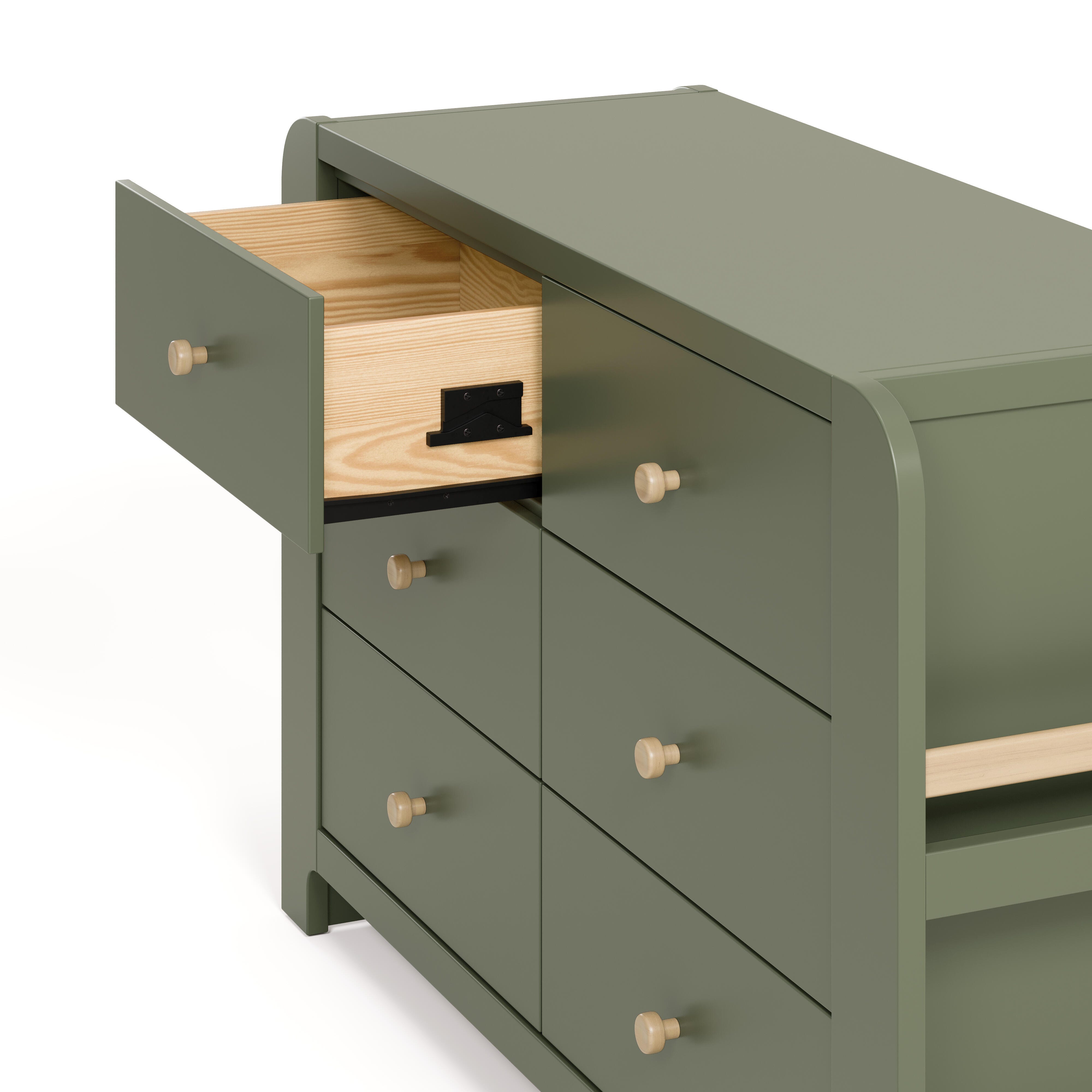 Graco Read-with-Me 6 Drawer Dresser with Bookshelves, Olive/Driftwood, large