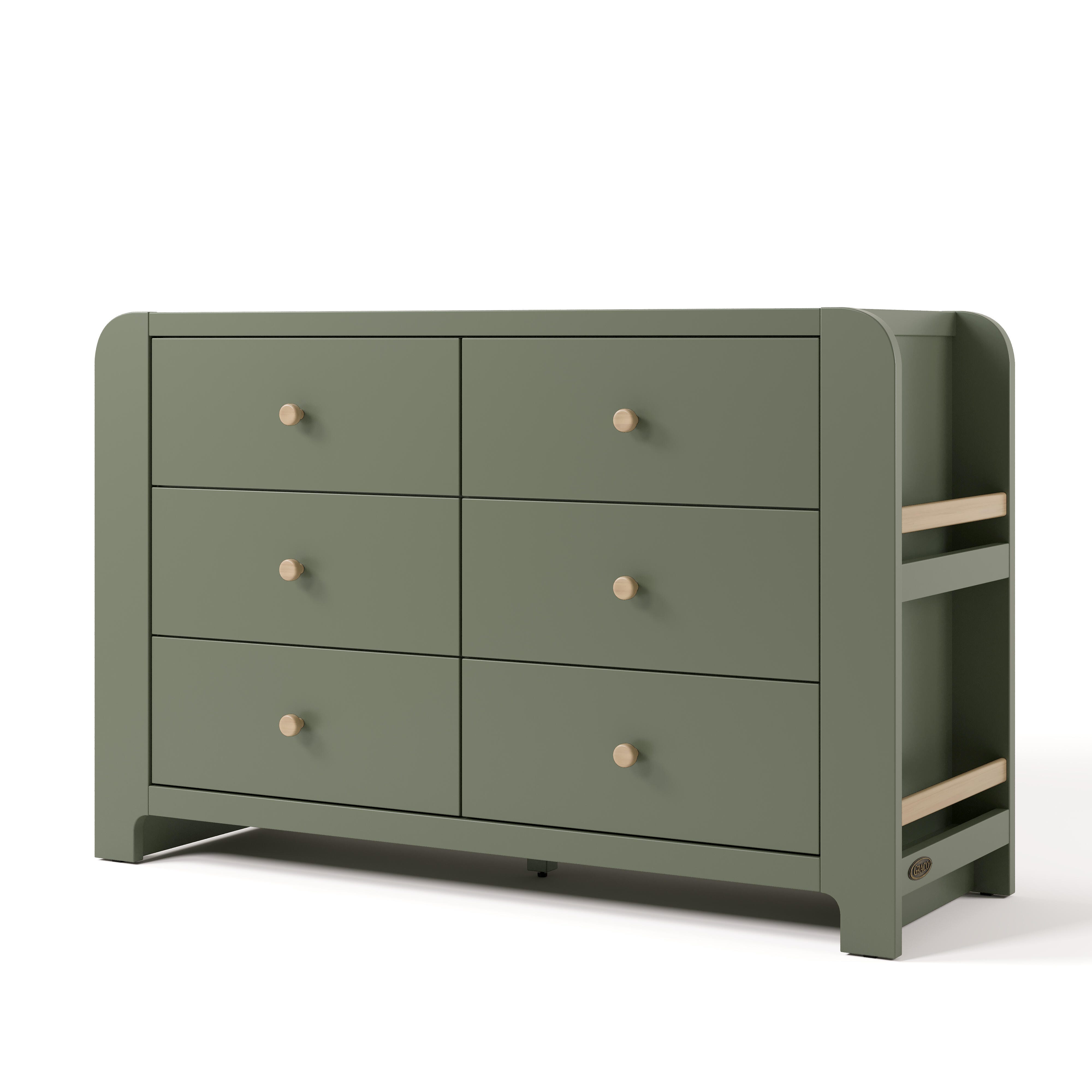 Graco Read-with-Me 6 Drawer Dresser with Bookshelves, Olive/Driftwood, large