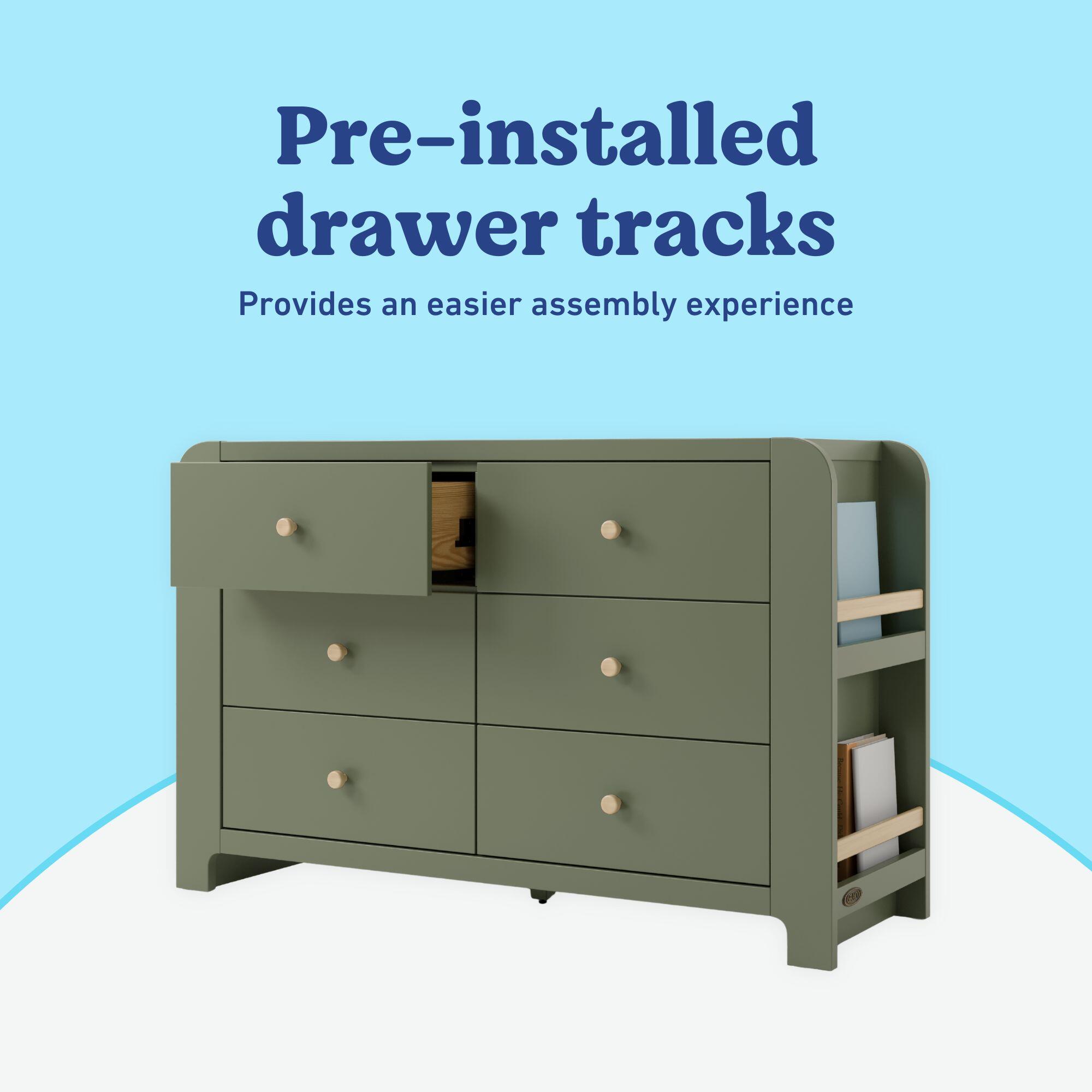 Graco Read-with-Me 6 Drawer Dresser with Bookshelves, Olive/Driftwood, large