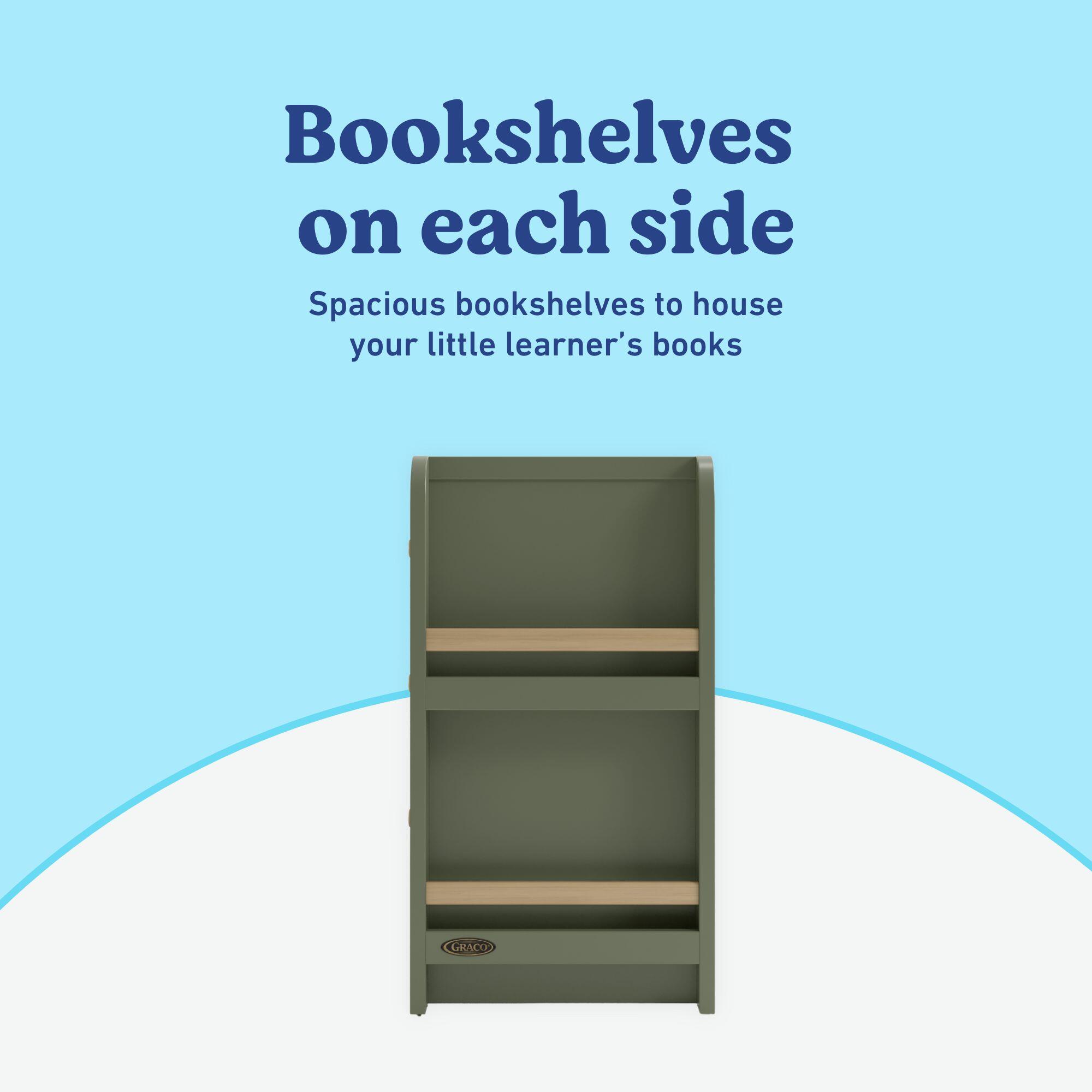 Graco Read-with-Me 6 Drawer Dresser with Bookshelves, Olive/Driftwood, large