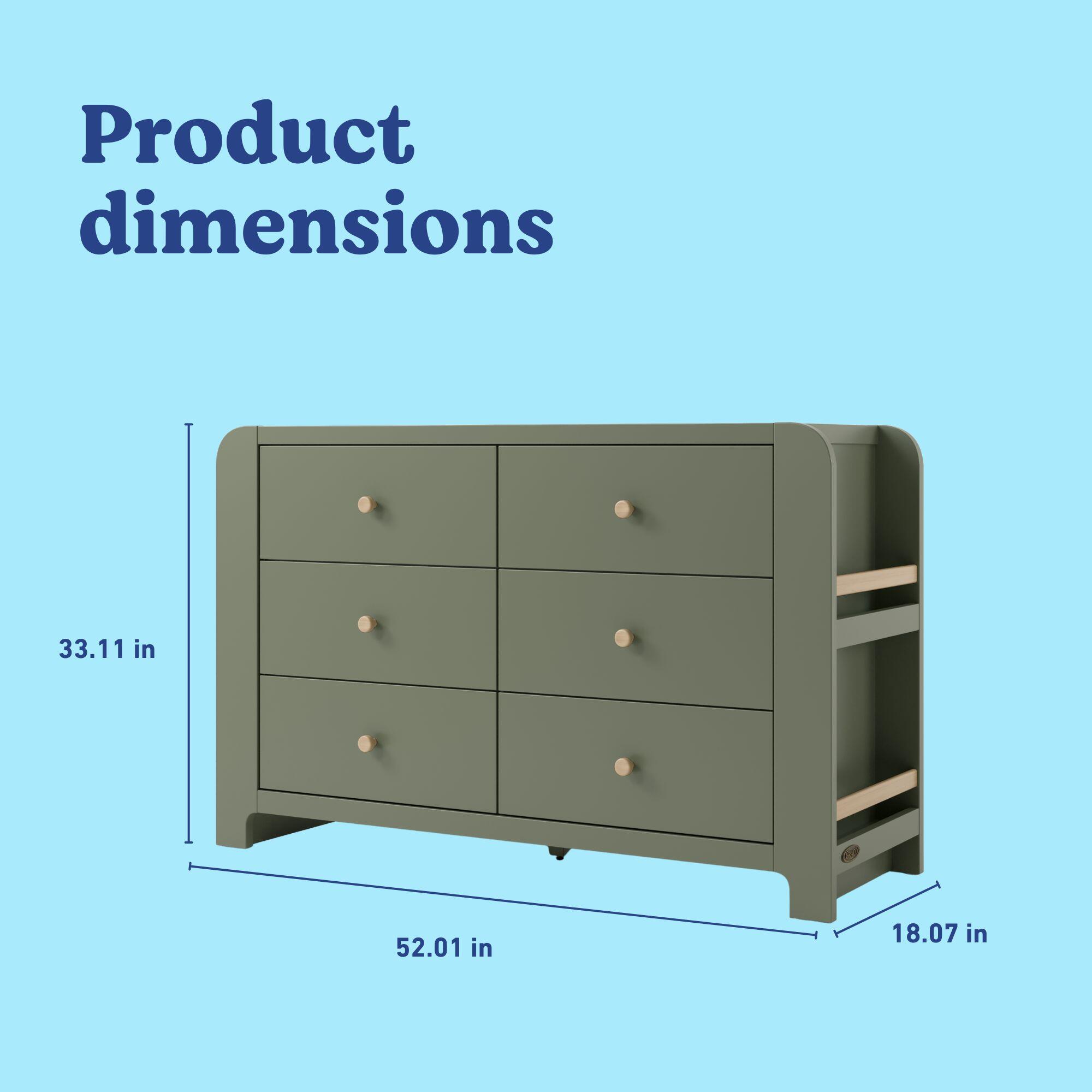 Graco Read-with-Me 6 Drawer Dresser with Bookshelves, Olive/Driftwood, large