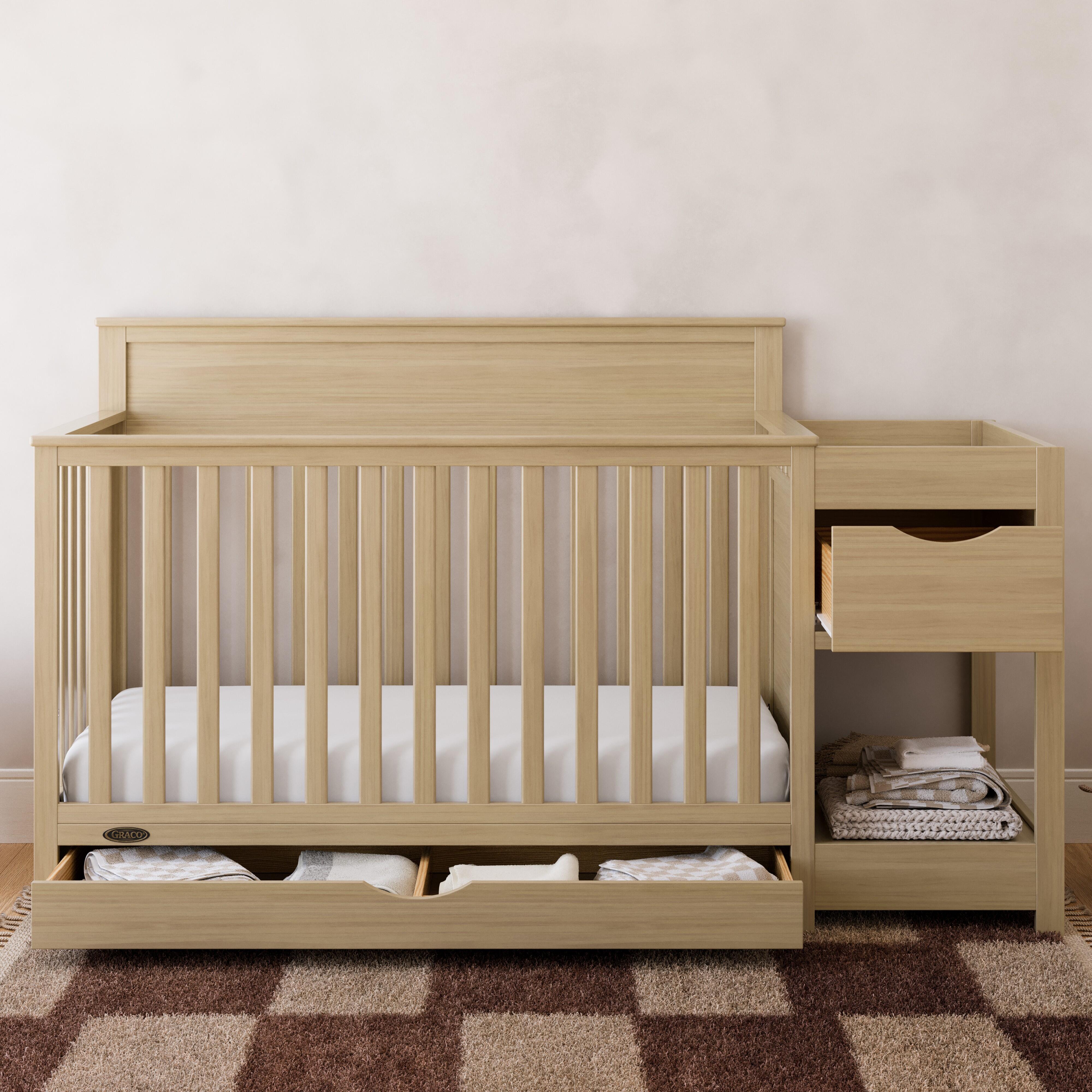 Graco Shiloh 5-in-1 Convertible Crib and Changer With Storage Drawer, Driftwood, rollover