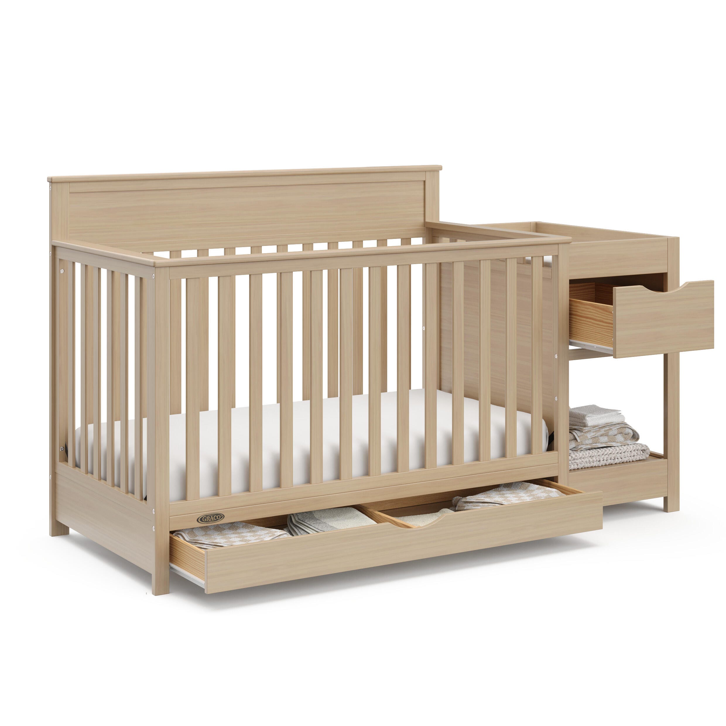 Graco Shiloh 5-in-1 Convertible Crib and Changer With Storage Drawer, Driftwood, large