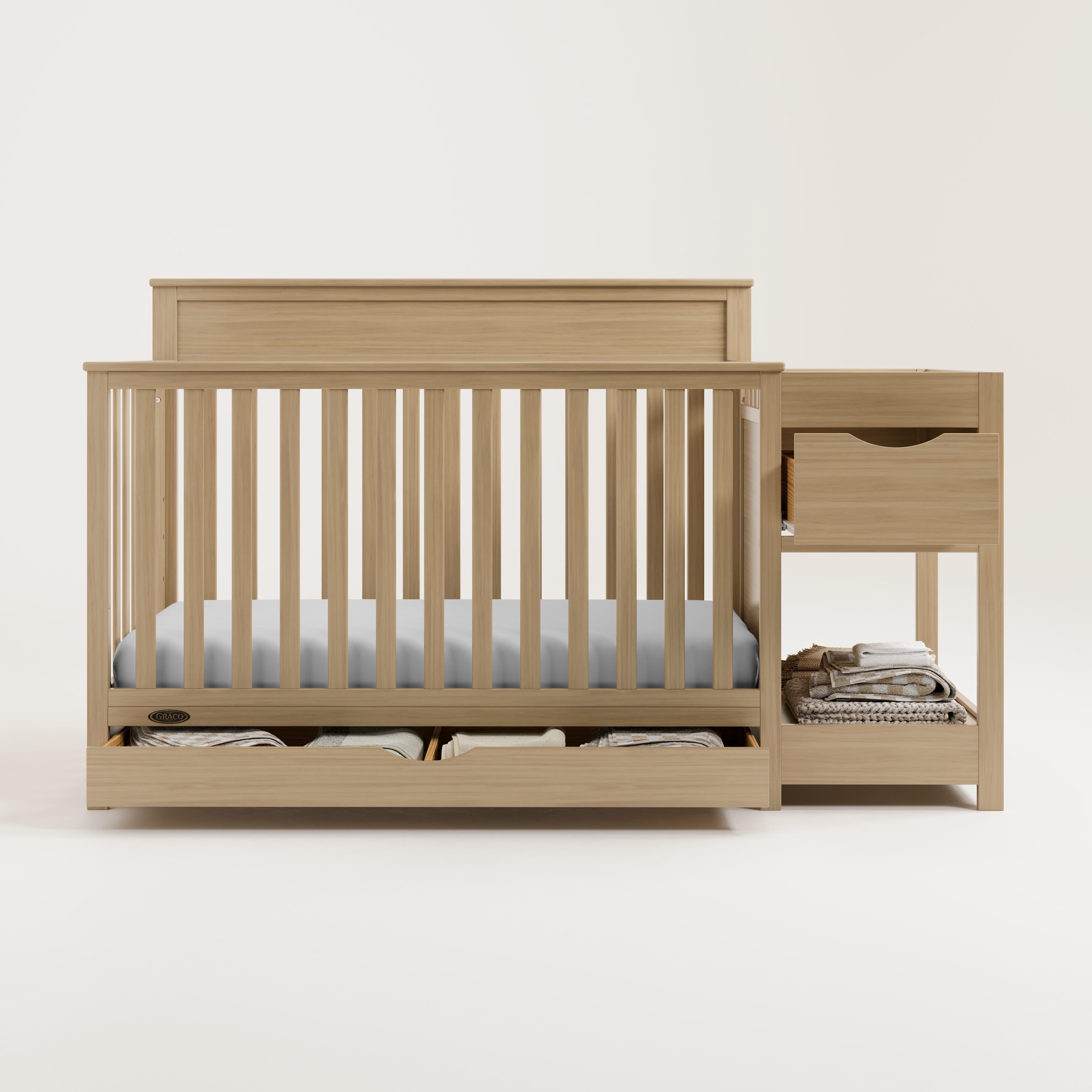Graco Shiloh 5-in-1 Convertible Crib and Changer With Storage Drawer, Driftwood, large