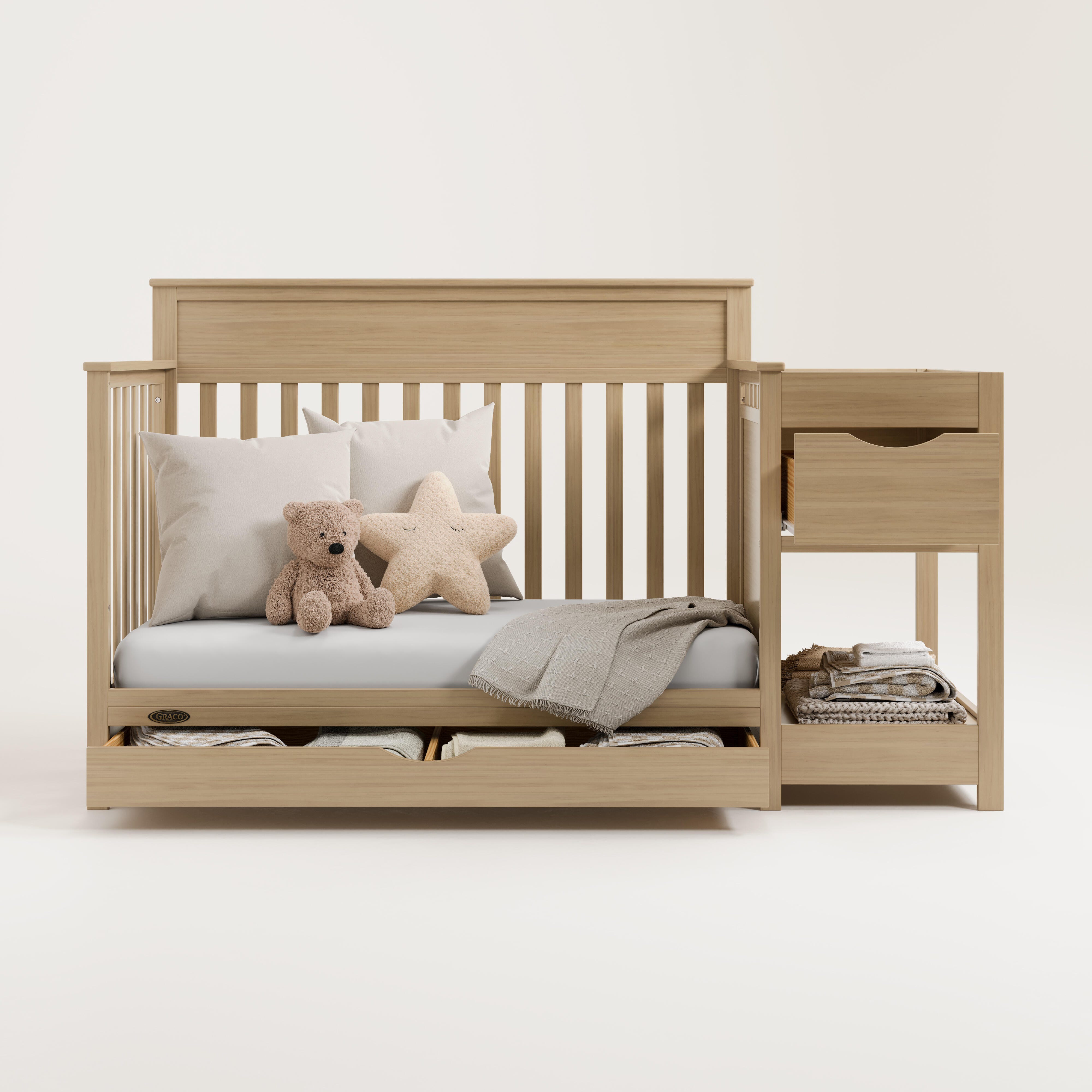 Graco Shiloh 5-in-1 Convertible Crib and Changer With Storage Drawer, Driftwood, large