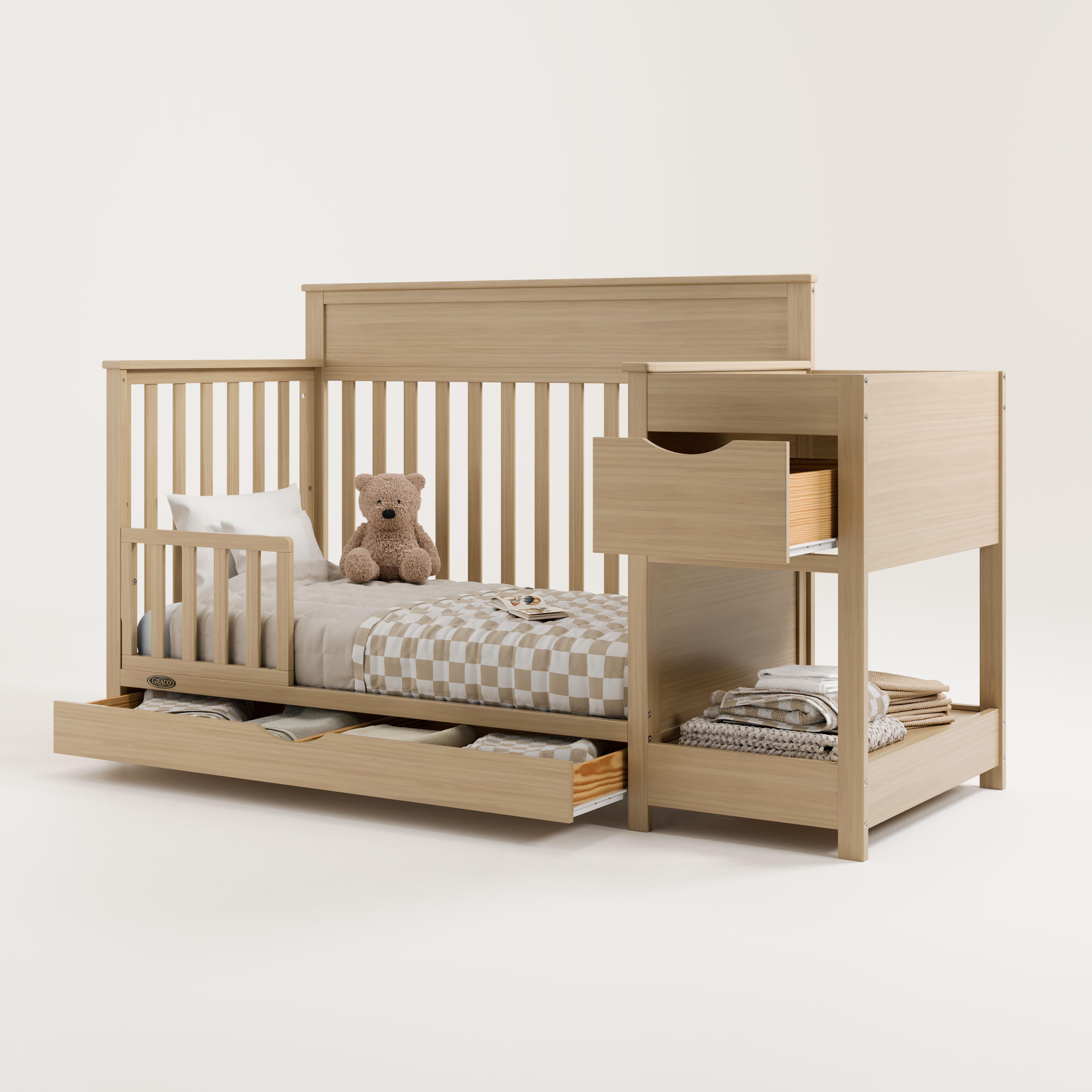 Graco Shiloh 5-in-1 Convertible Crib and Changer With Storage Drawer, Driftwood, large