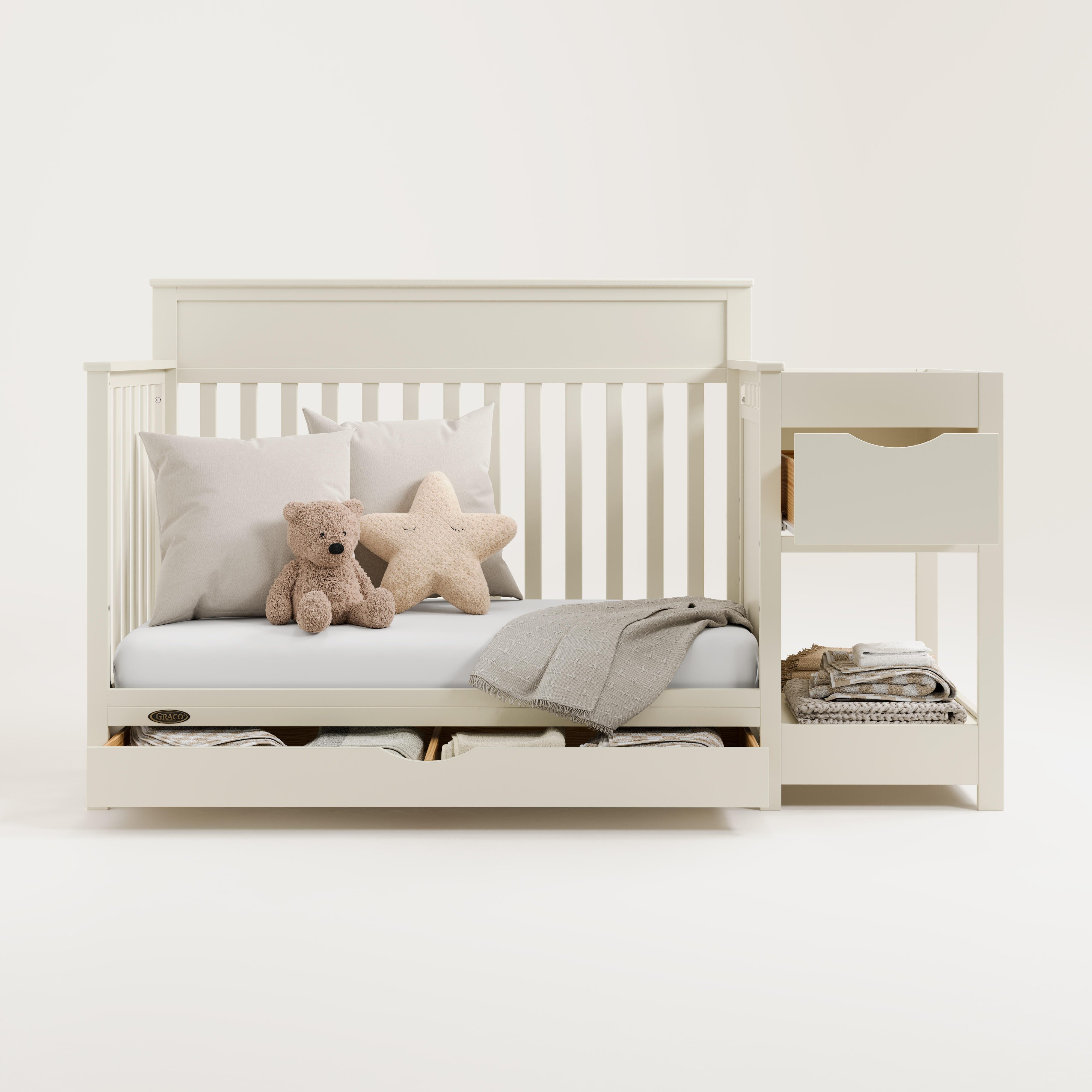 Graco Shiloh 5-in-1 Convertible Crib and Changer With Storage Drawer, Frosted Oat, large