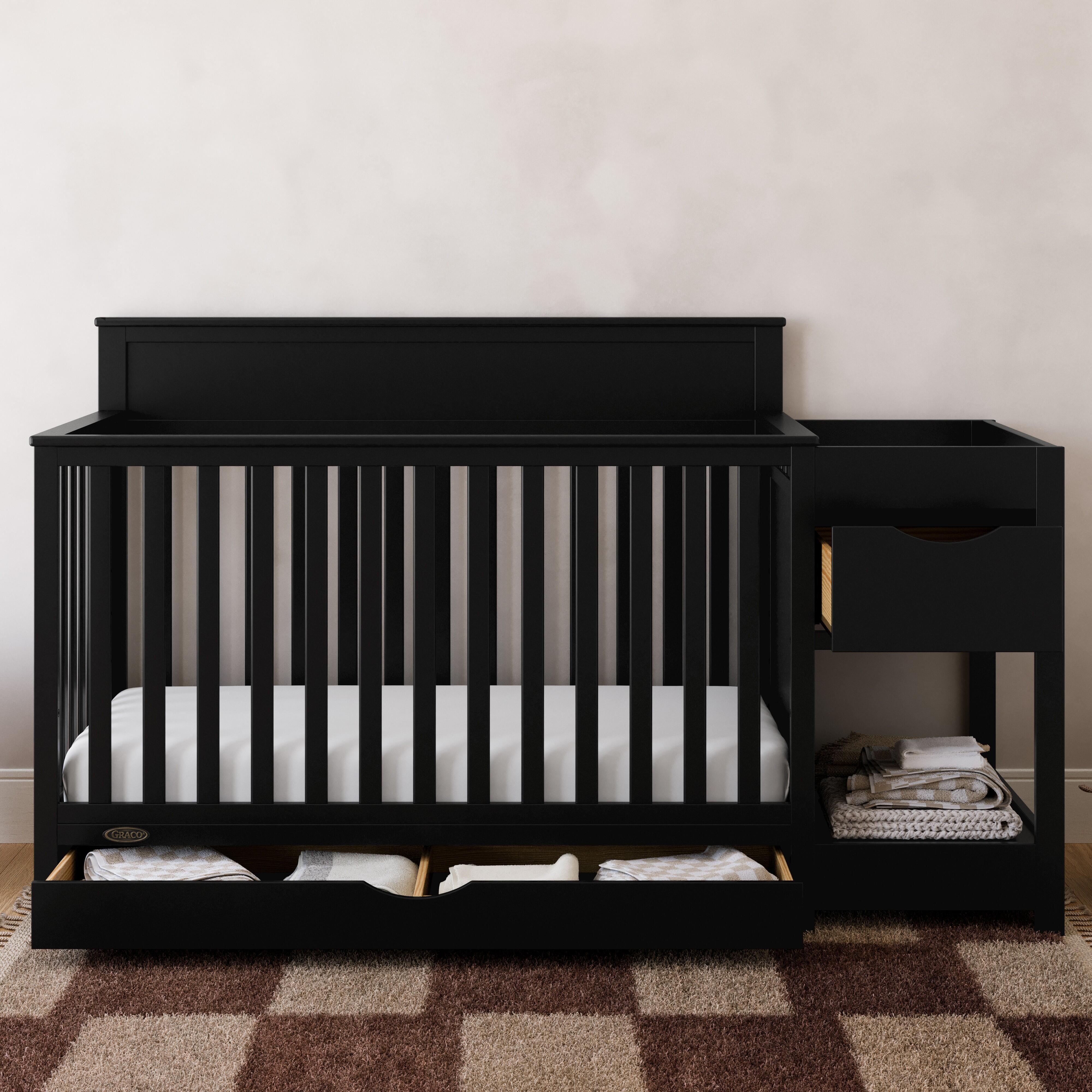 Graco Shiloh 5-in-1 Convertible Crib and Changer With Storage Drawer, Black, rollover