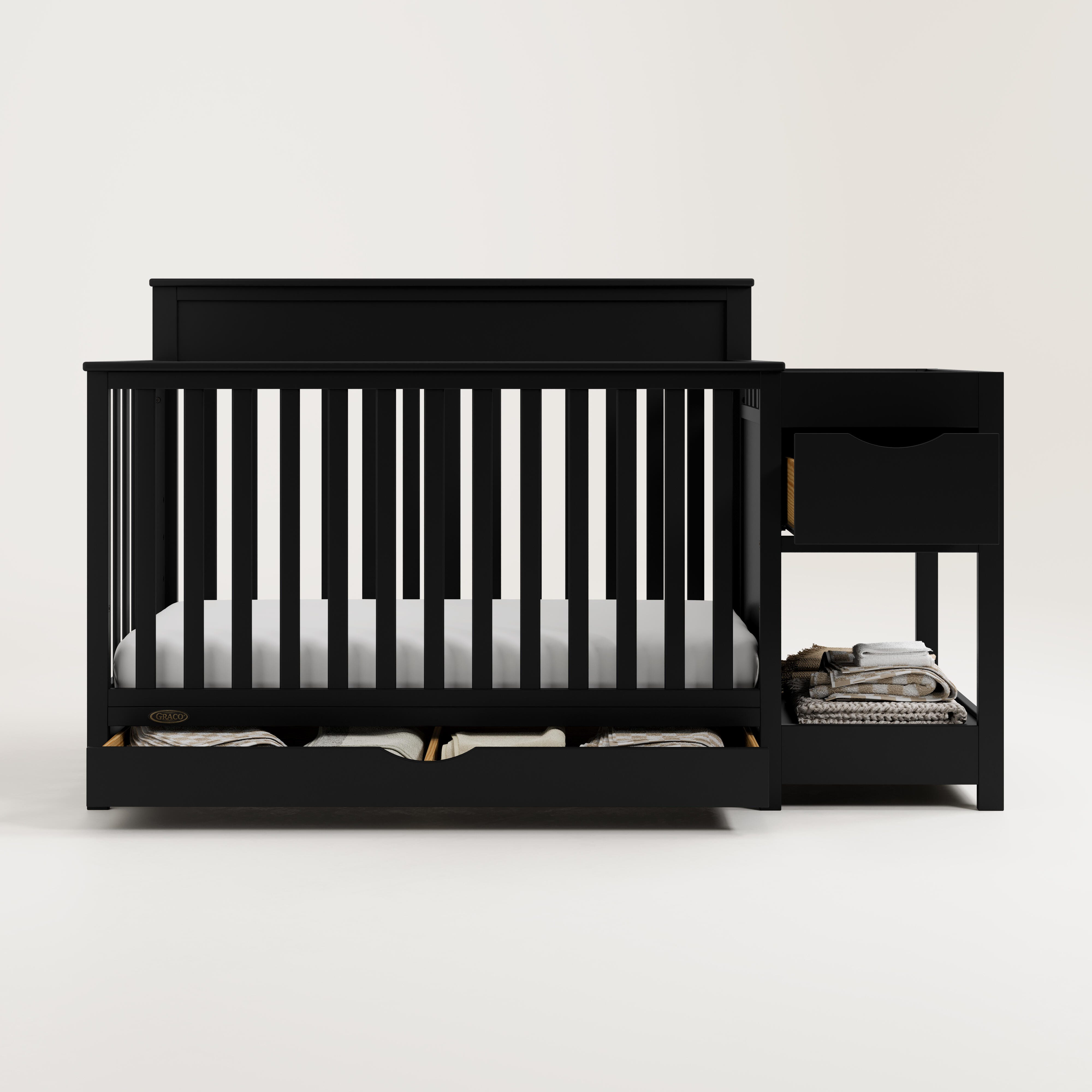 Graco Shiloh 5-in-1 Convertible Crib and Changer With Storage Drawer, Black, large