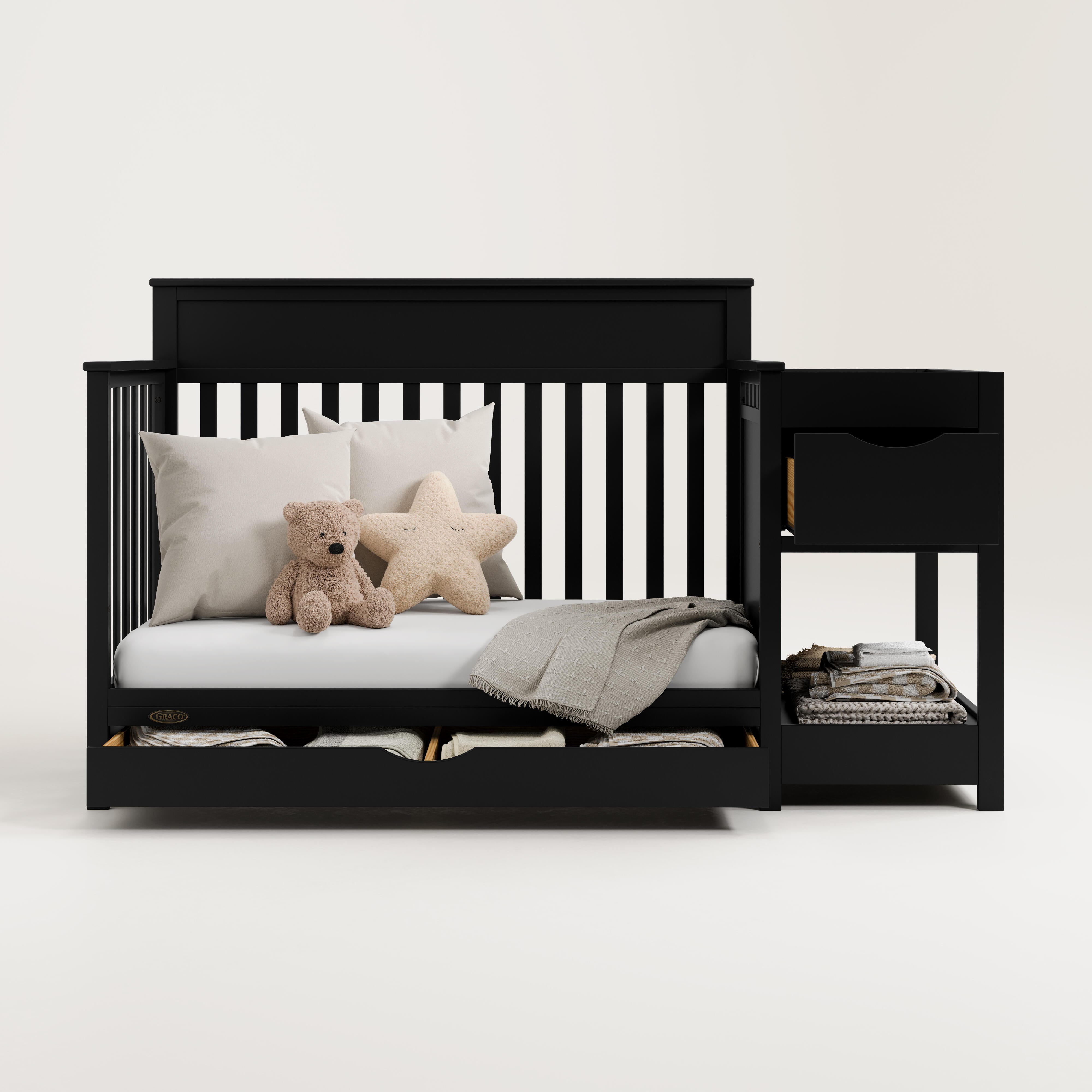 Graco Shiloh 5-in-1 Convertible Crib and Changer With Storage Drawer, Black, large