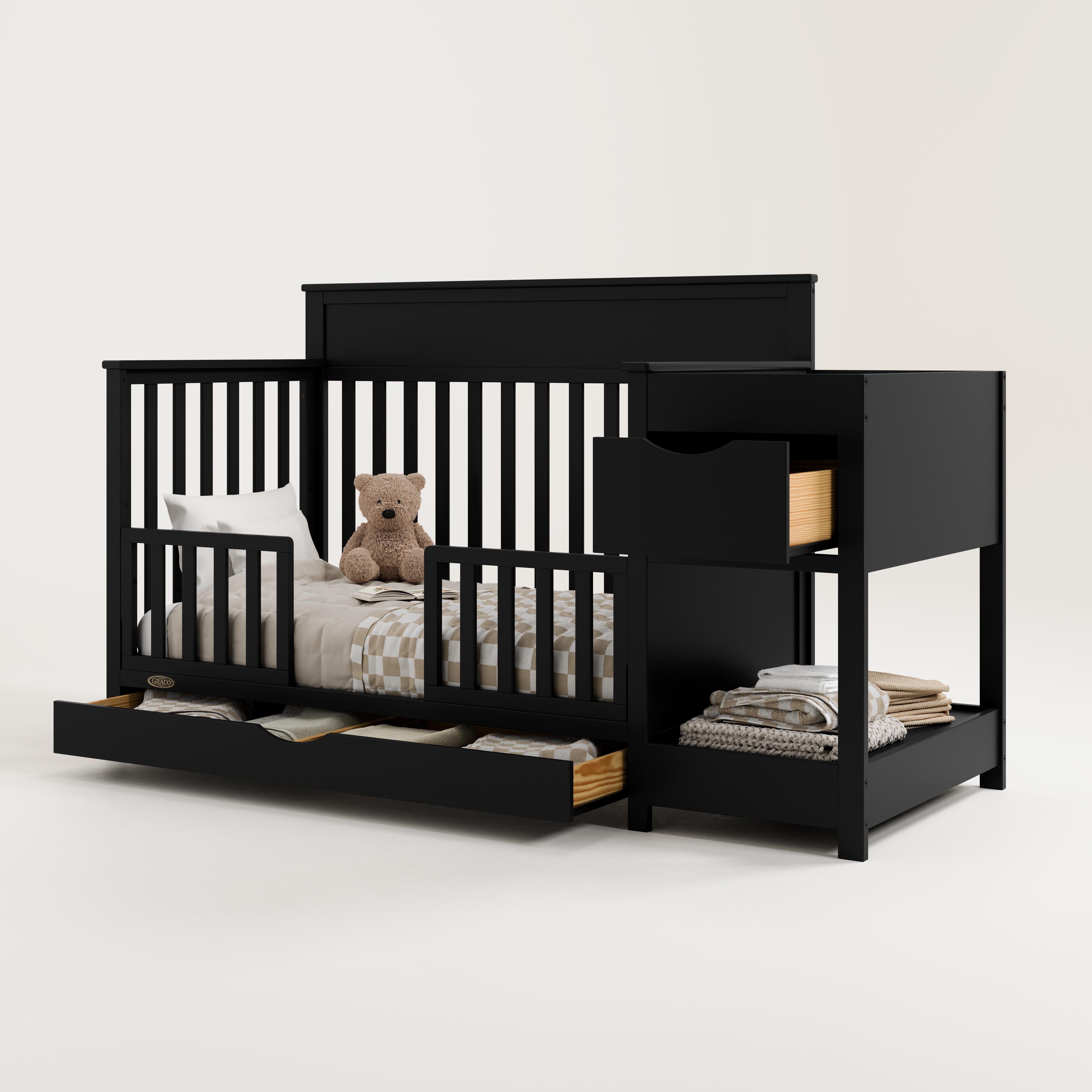 Graco Shiloh 5-in-1 Convertible Crib and Changer With Storage Drawer, Black, large