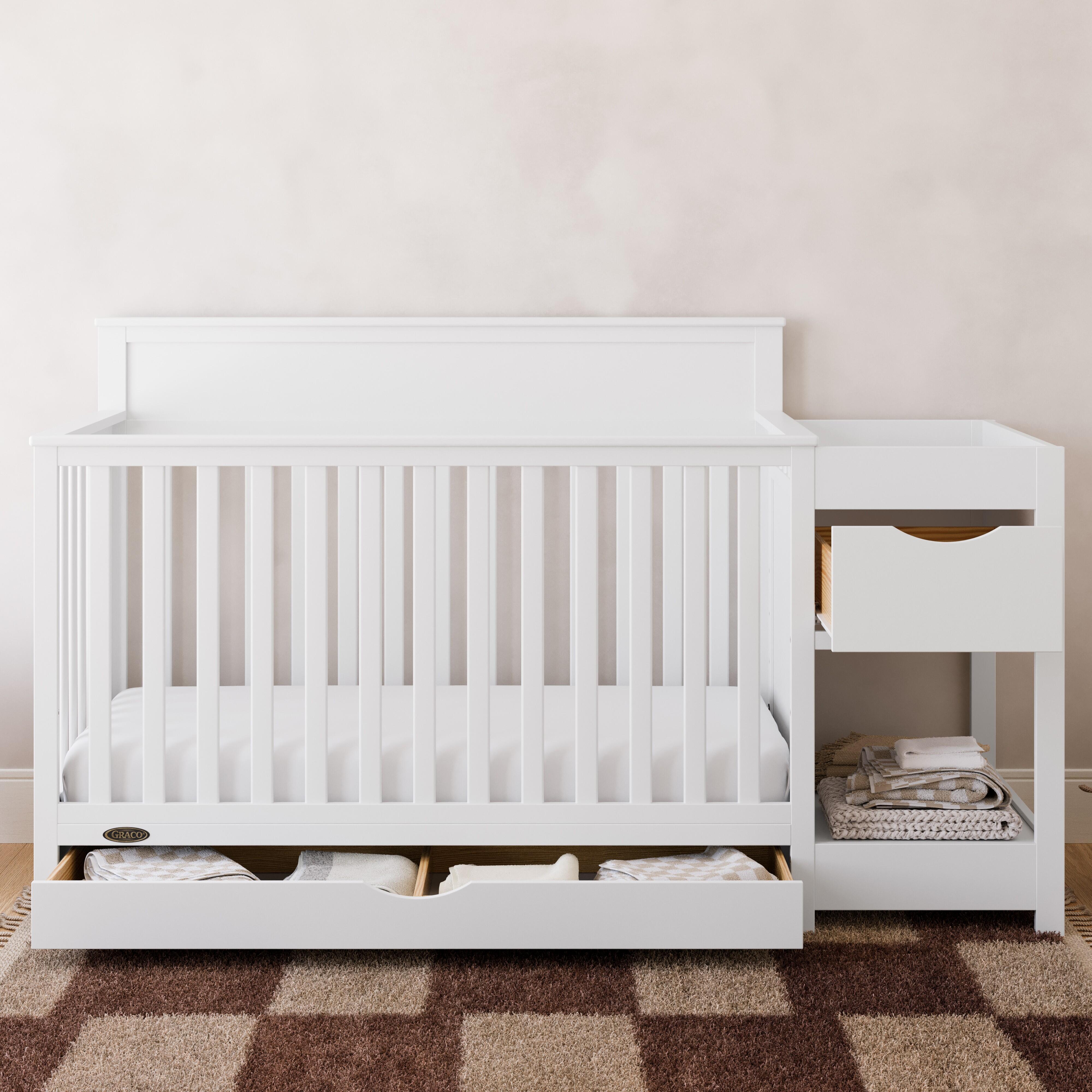 Graco Shiloh 5-in-1 Convertible Crib and Changer With Storage Drawer, White, rollover