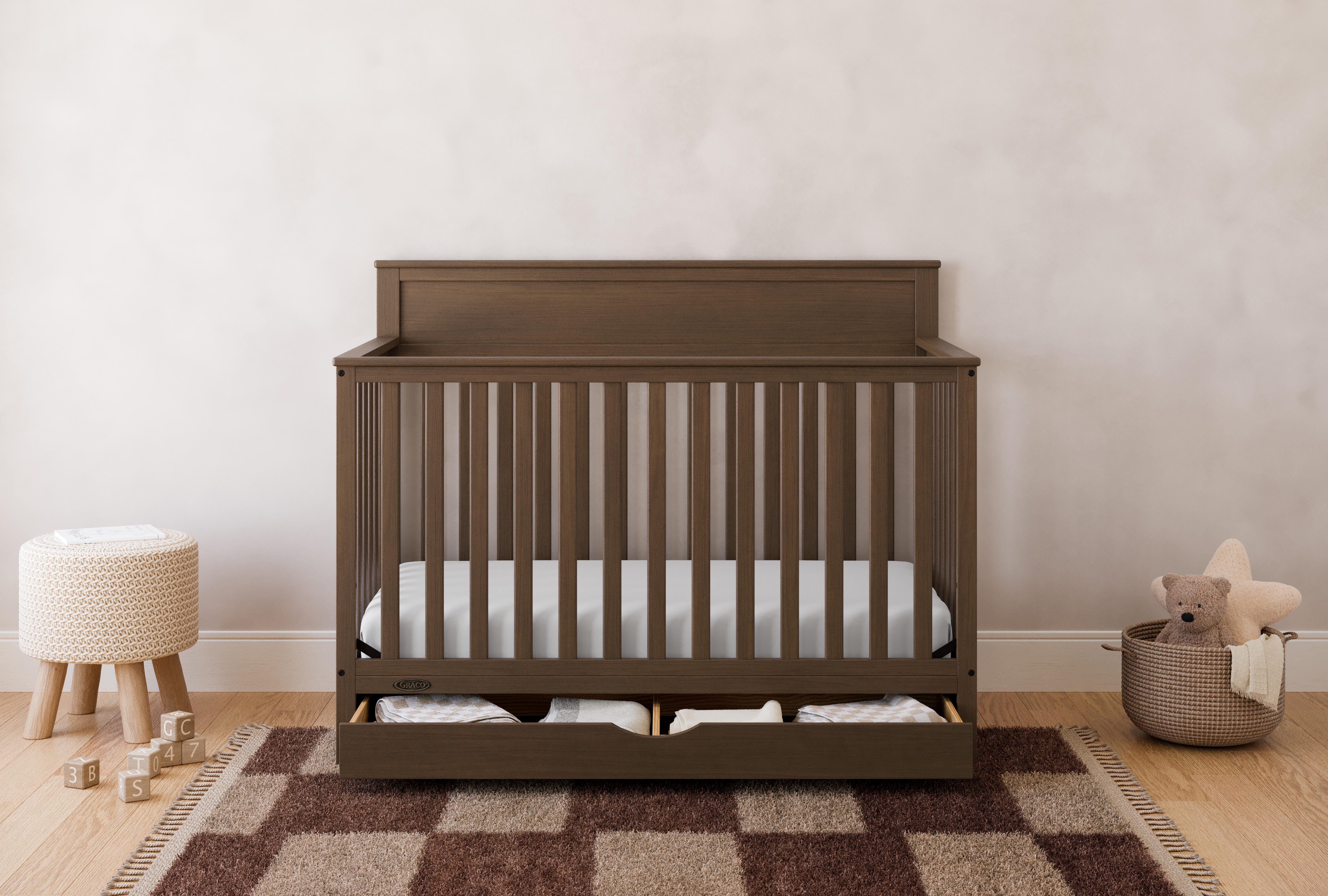 Graco Shiloh 5-in-1 Convertible Crib With Storage Drawer, Hazelnut, rollover