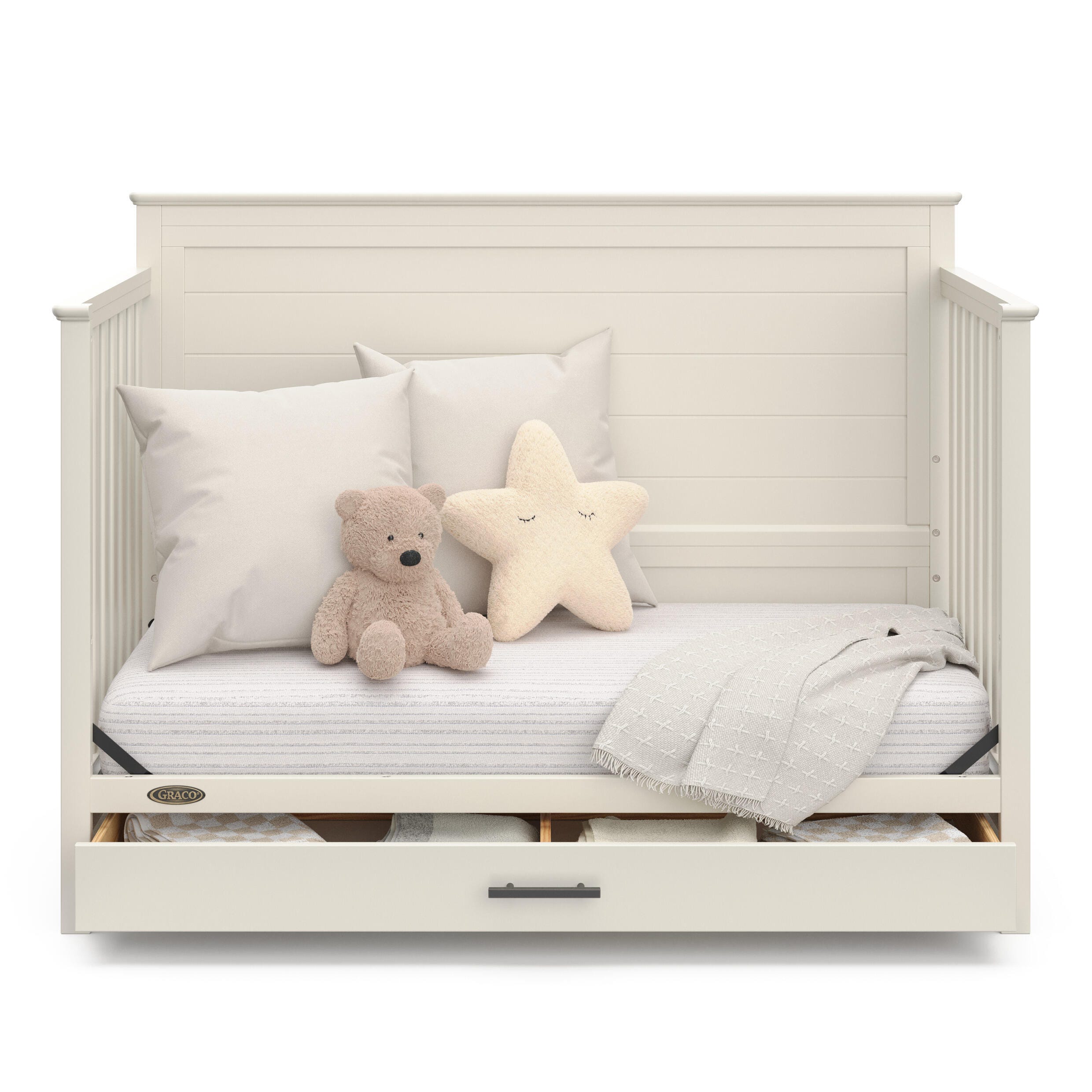 Graco Tristan 5-in-1 Convertible Crib With Storage Drawer, Frosted Oat, large