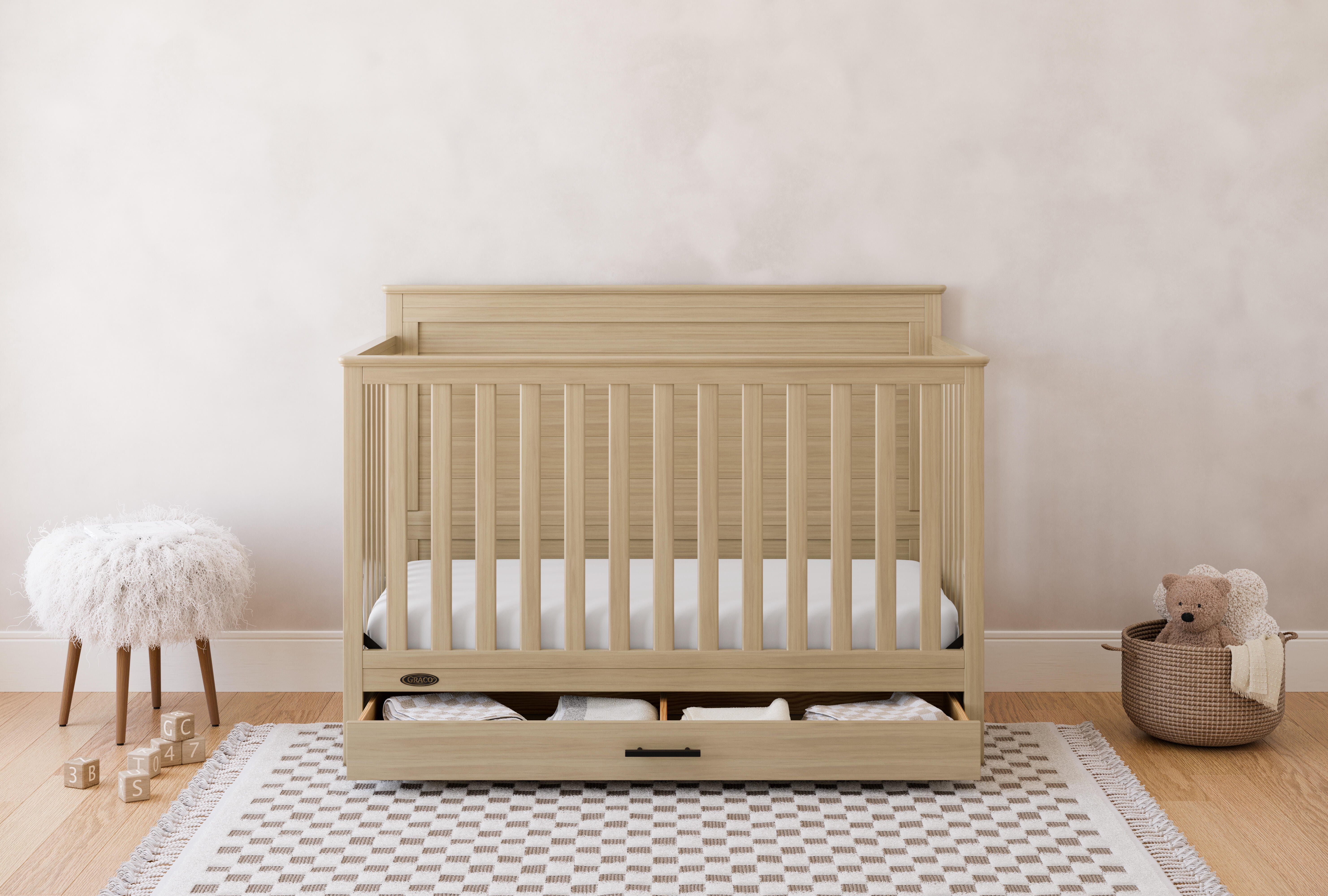 Graco Tristan 5-in-1 Convertible Crib With Storage Drawer, Driftwood, rollover