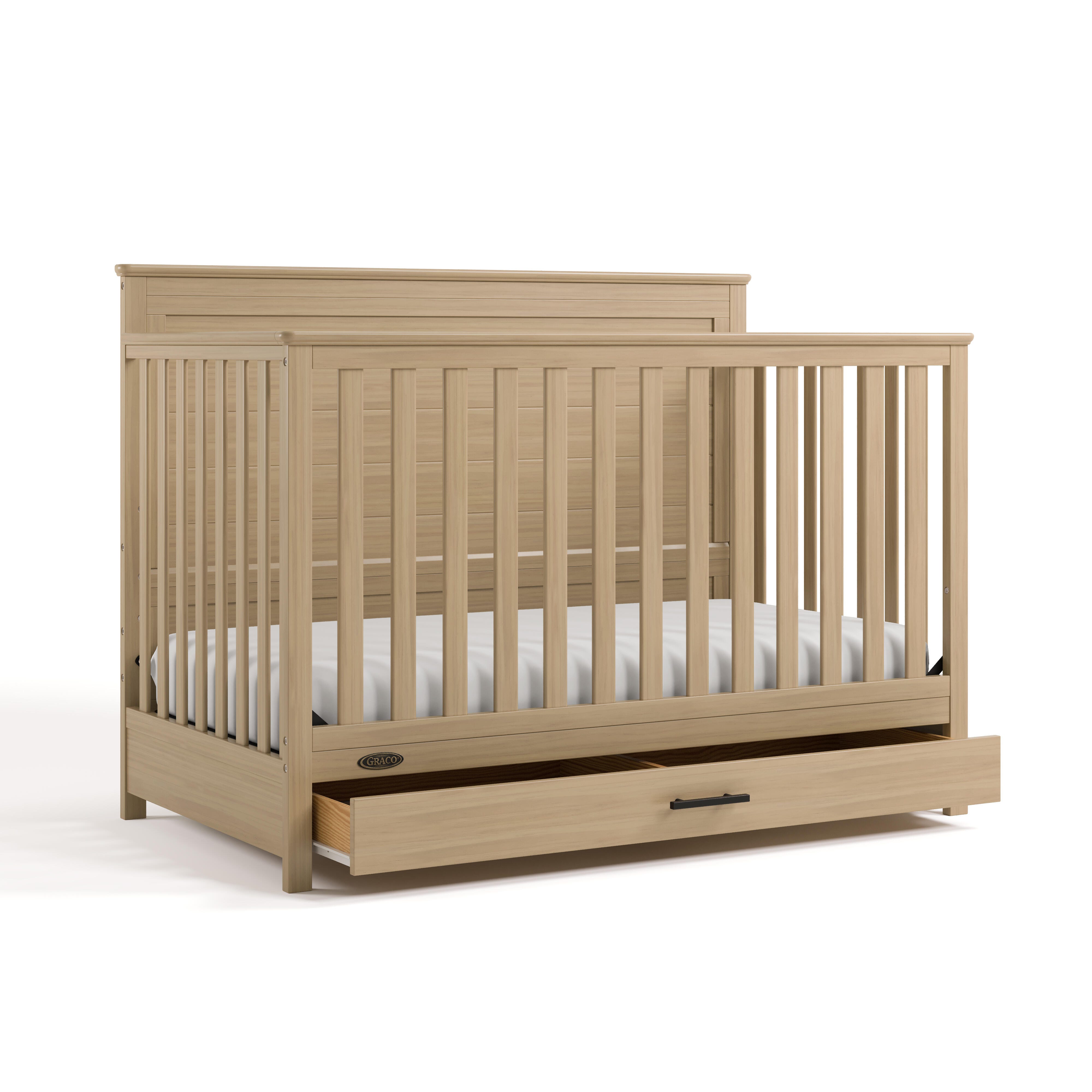 Graco Tristan 5-in-1 Convertible Crib With Storage Drawer, Driftwood, large