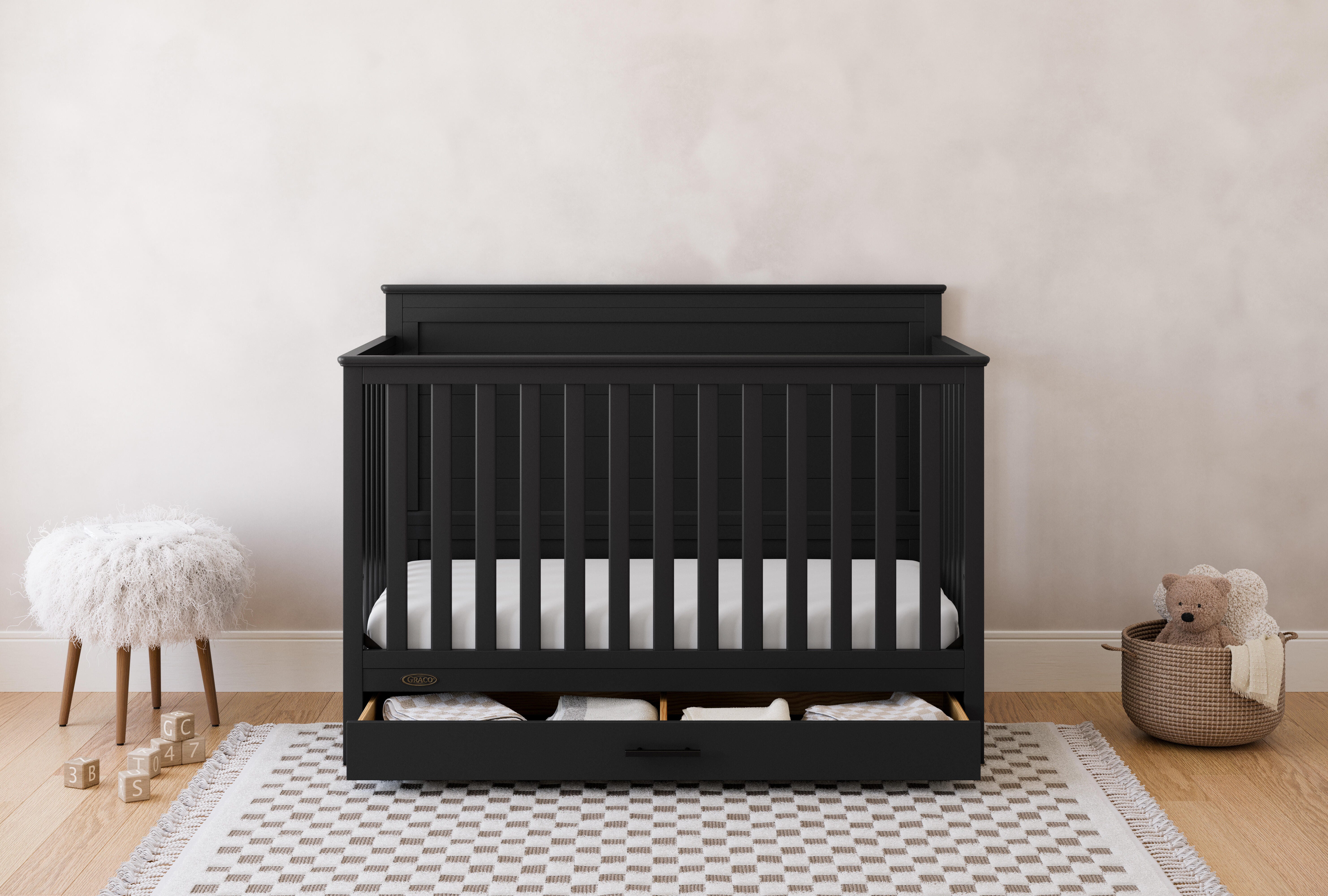 Graco Tristan 5-in-1 Convertible Crib With Storage Drawer, Black, rollover