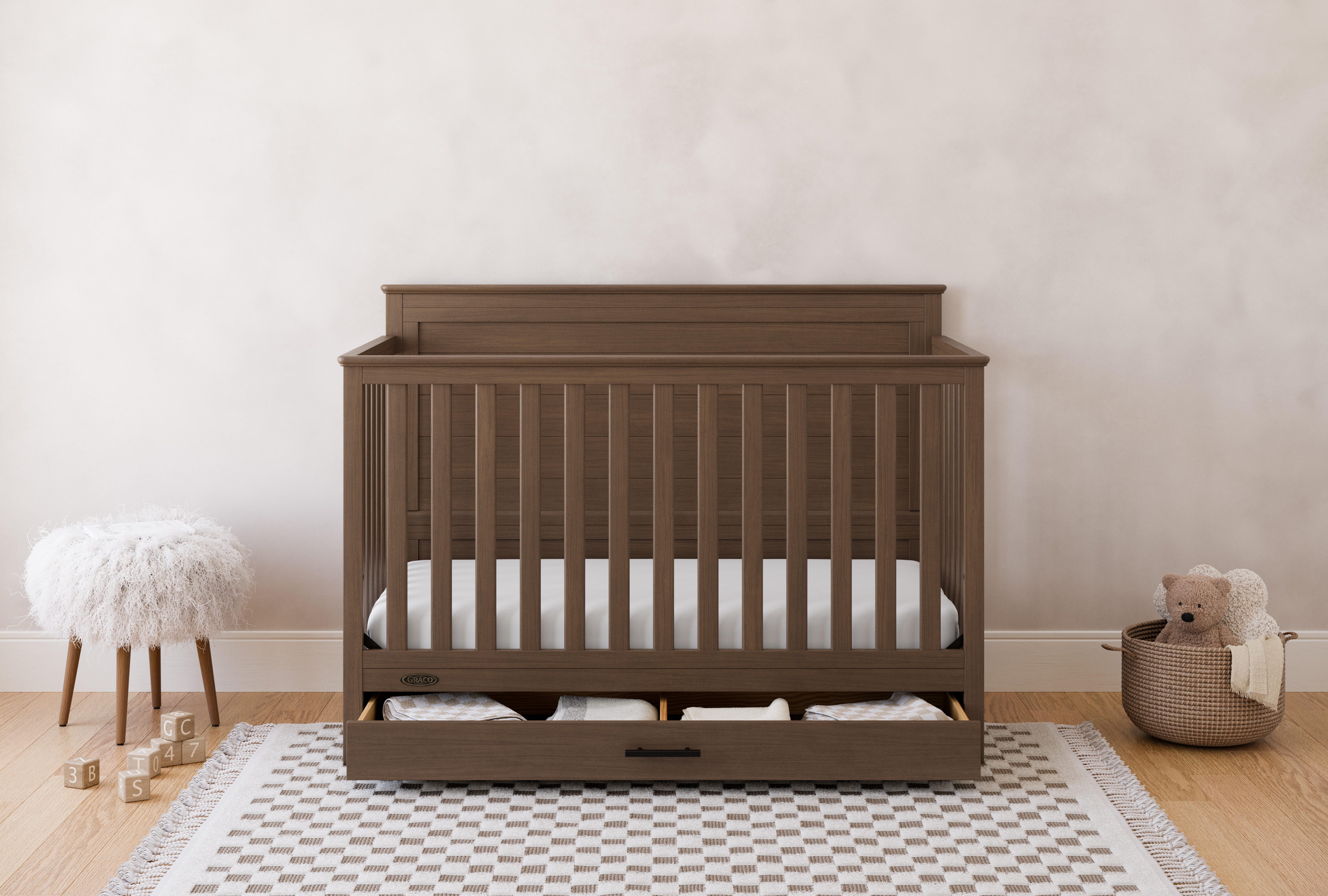 Graco Tristan 5-in-1 Convertible Crib With Storage Drawer, Hazelnut, rollover