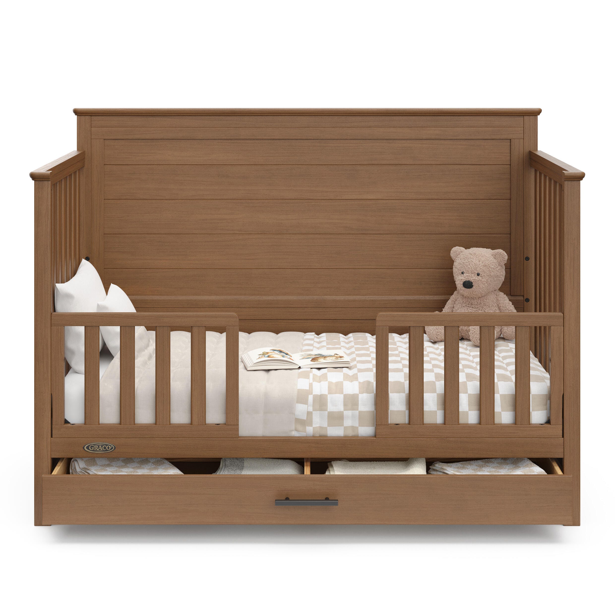 Graco Tristan 5-in-1 Convertible Crib With Storage Drawer, Hazelnut, large