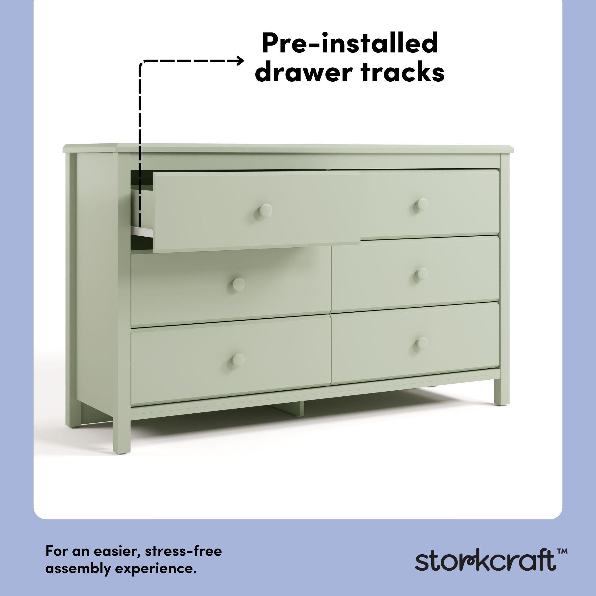 Storkcraft Alpine 6 Drawer Double Dresser, Sage, large