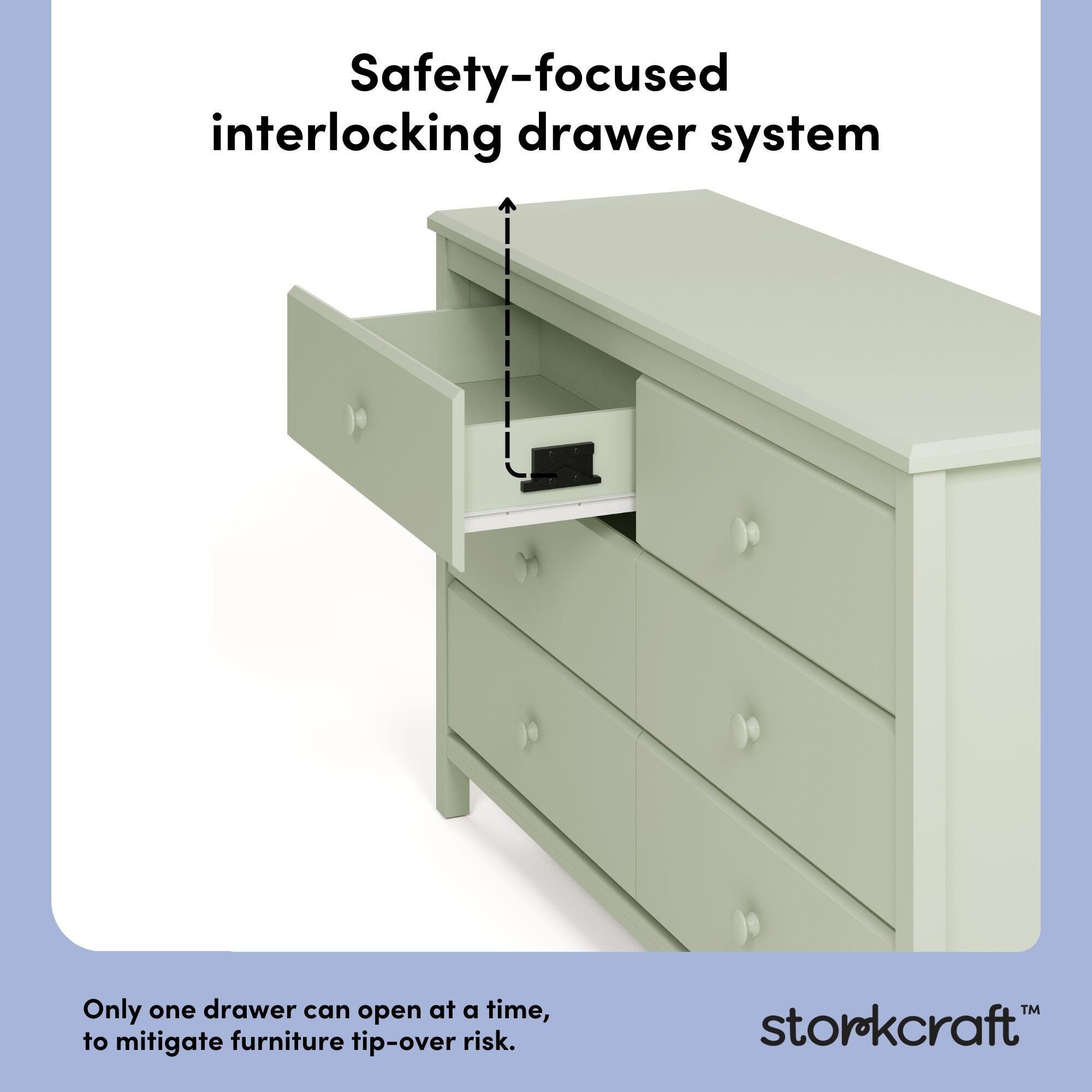 Storkcraft Alpine 6 Drawer Double Dresser, Sage, large