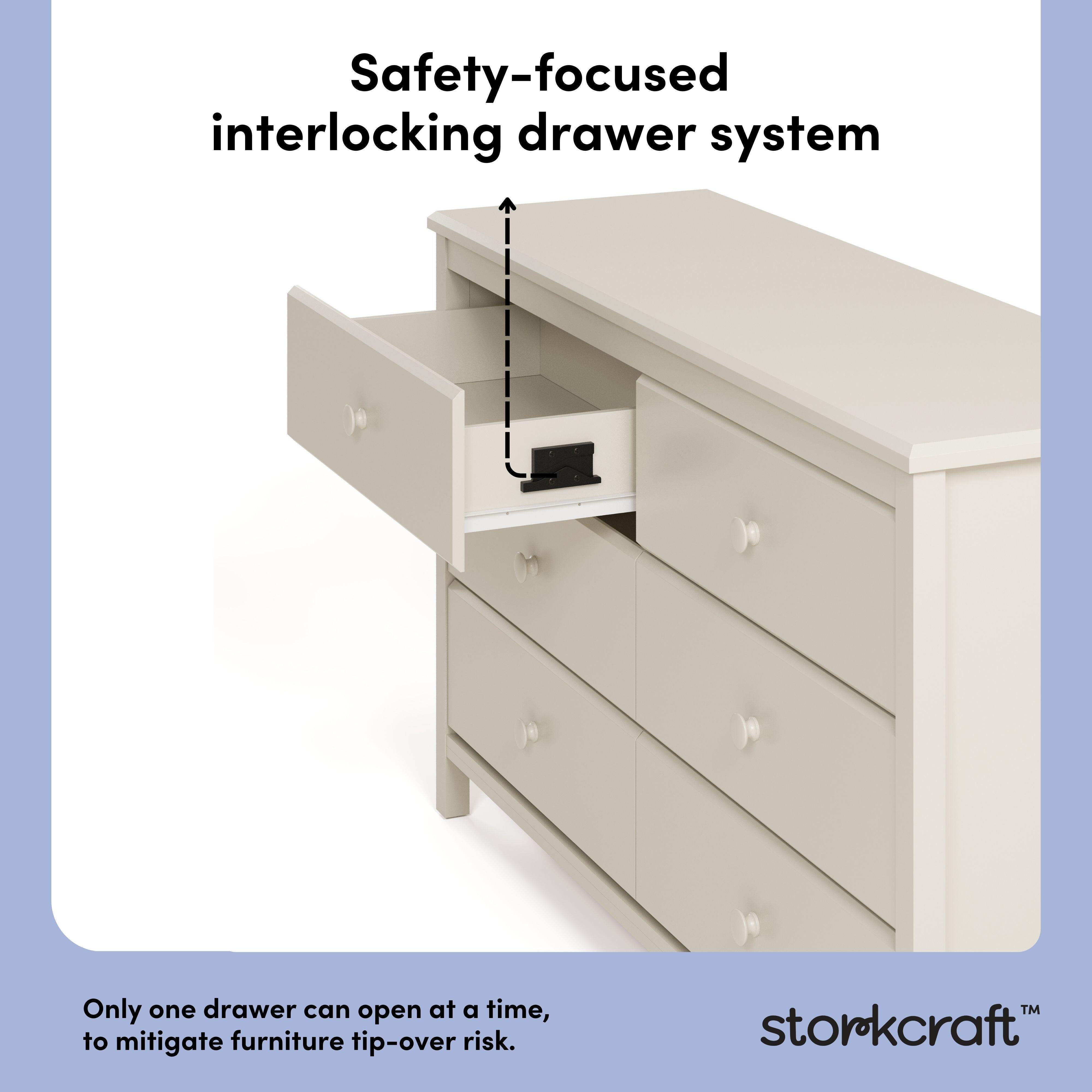 Storkcraft Alpine 6 Drawer Double Dresser, Frosted Oat, large