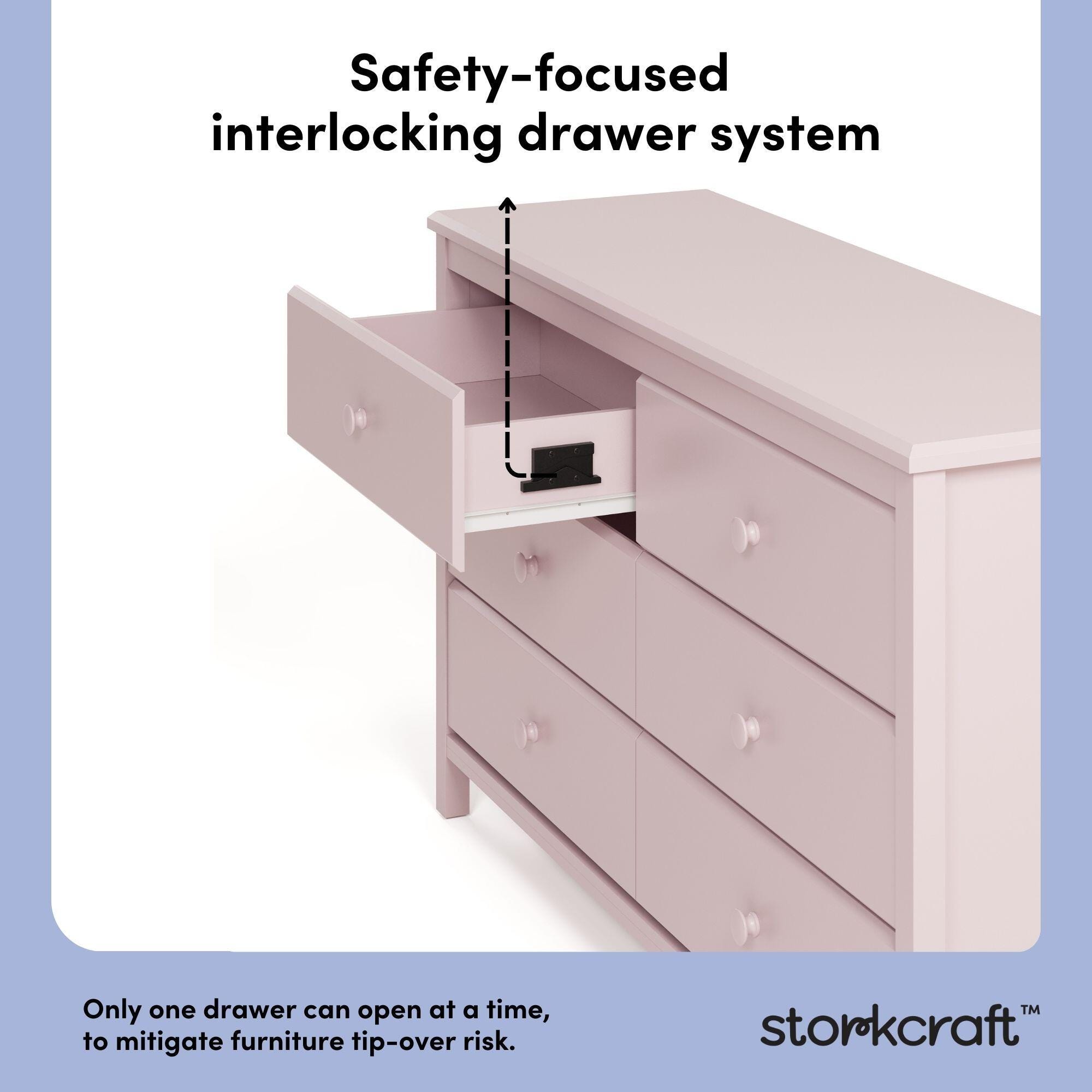 Storkcraft Alpine 6 Drawer Double Dresser, Blush, large