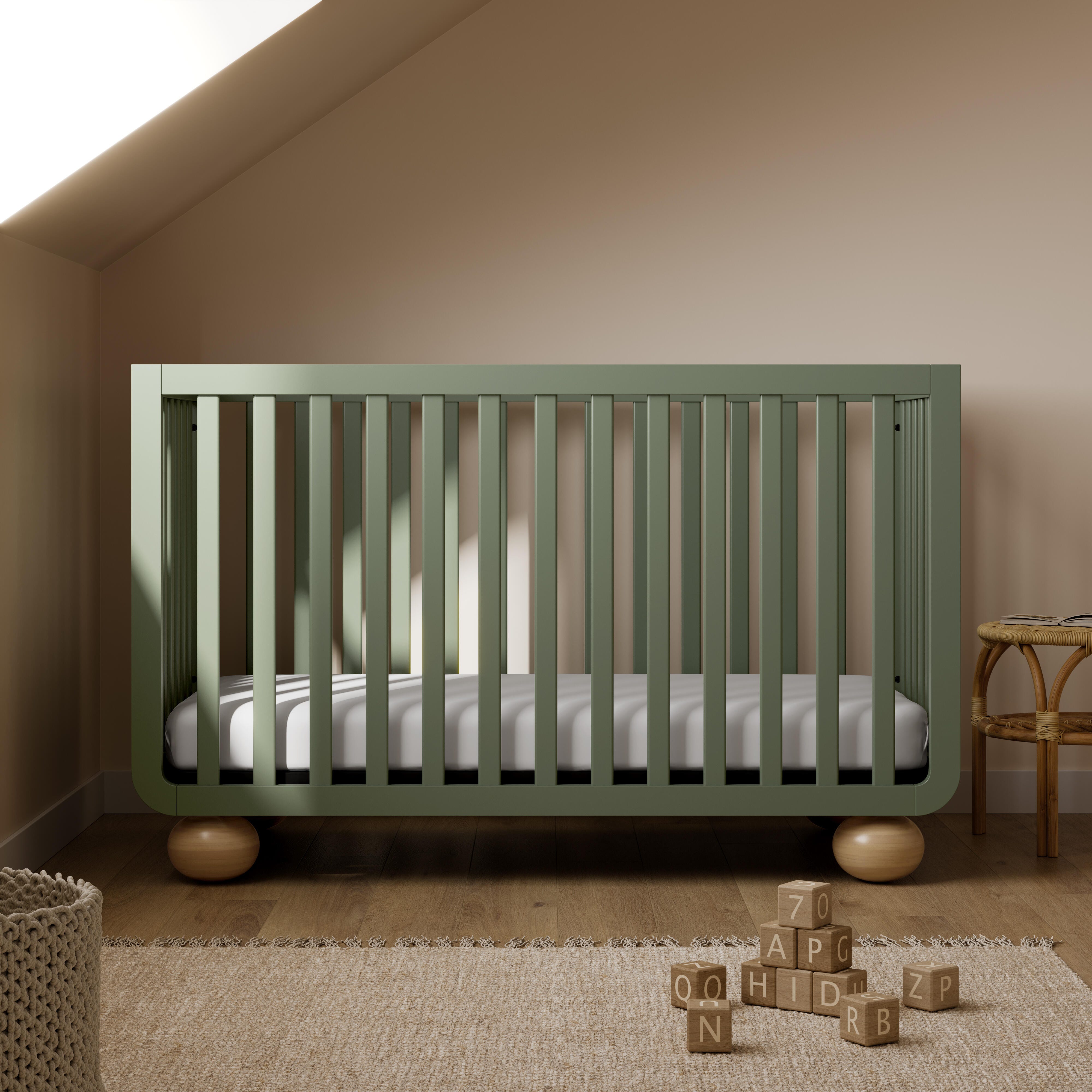 Storkcraft Amalfi 5-in-1 Convertible Crib with Guardrail, Olive/Driftwood