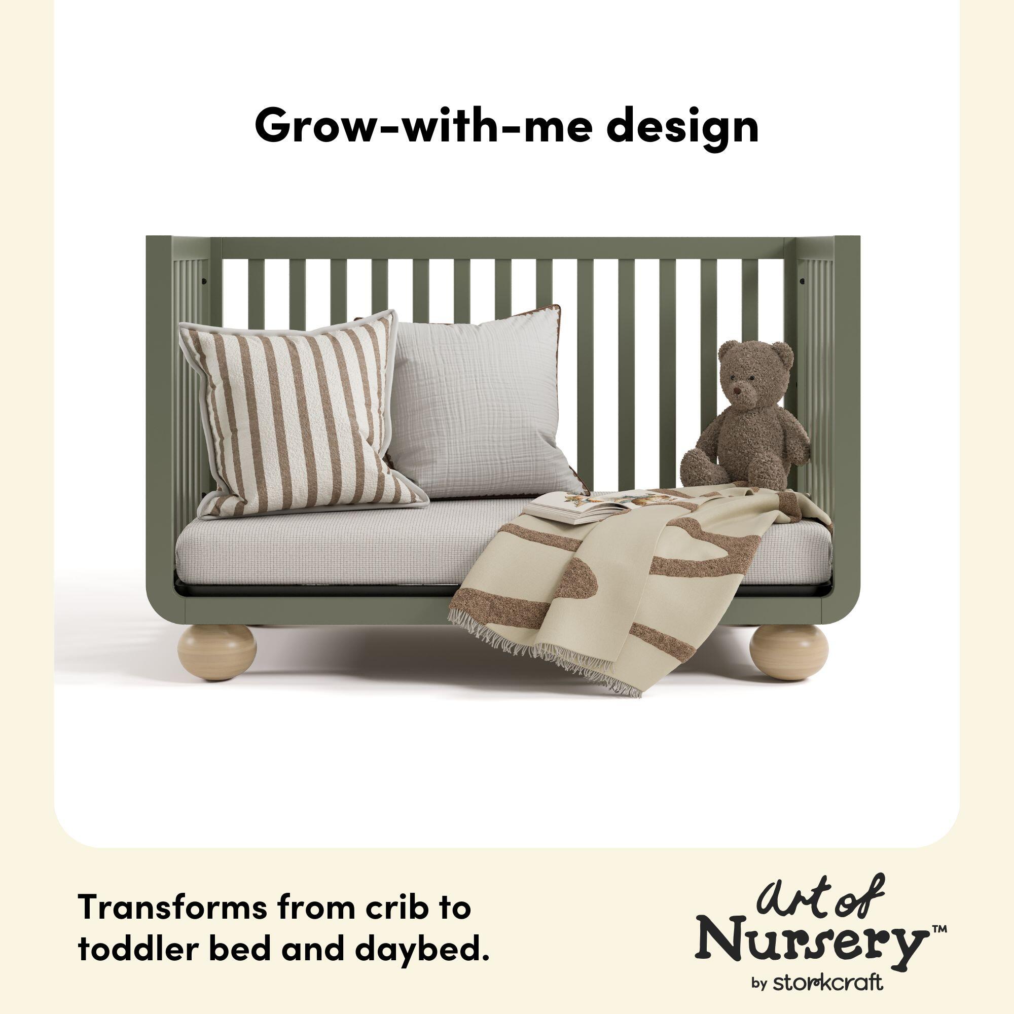 Storkcraft Amalfi 5-in-1 Convertible Crib with Guardrail, Olive/Driftwood, large